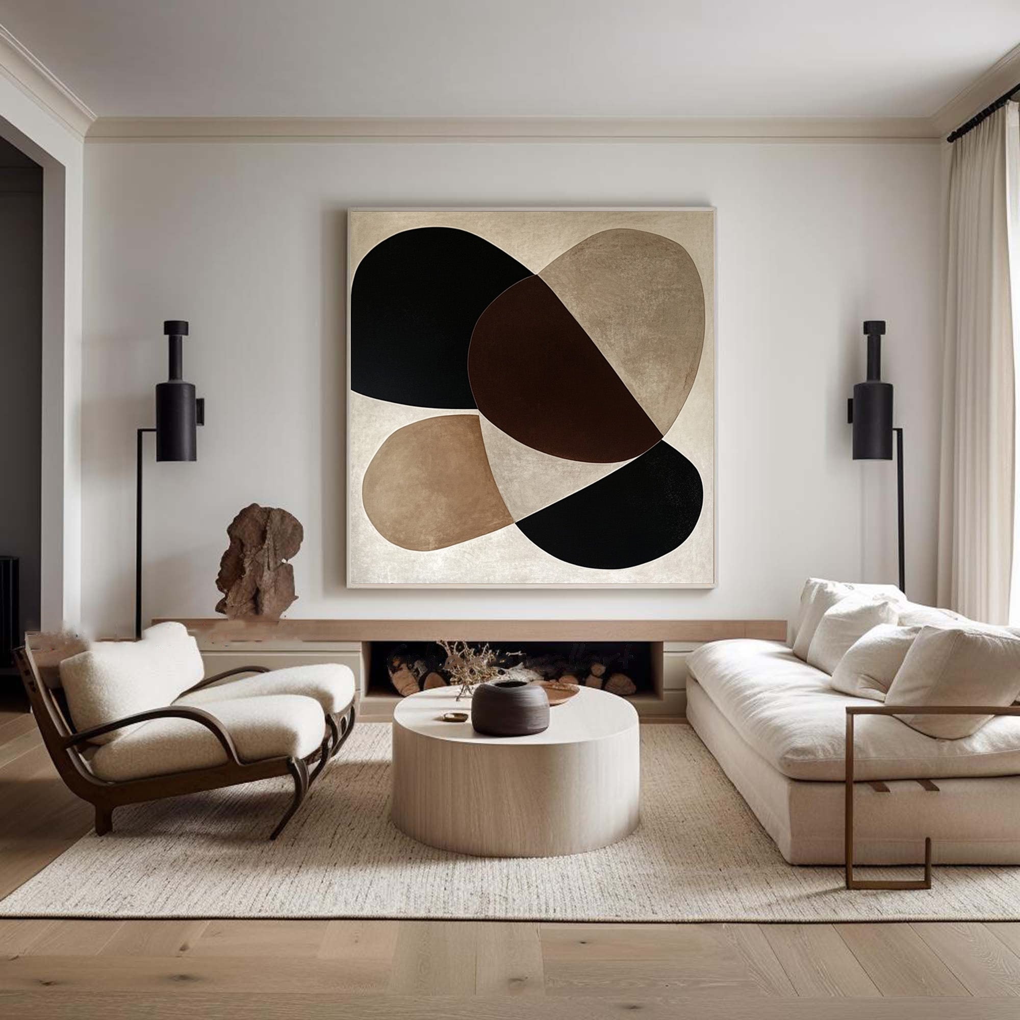 Large Abstract Wall Art with Bold Organic Forms in Neutral Colors #BBA 082