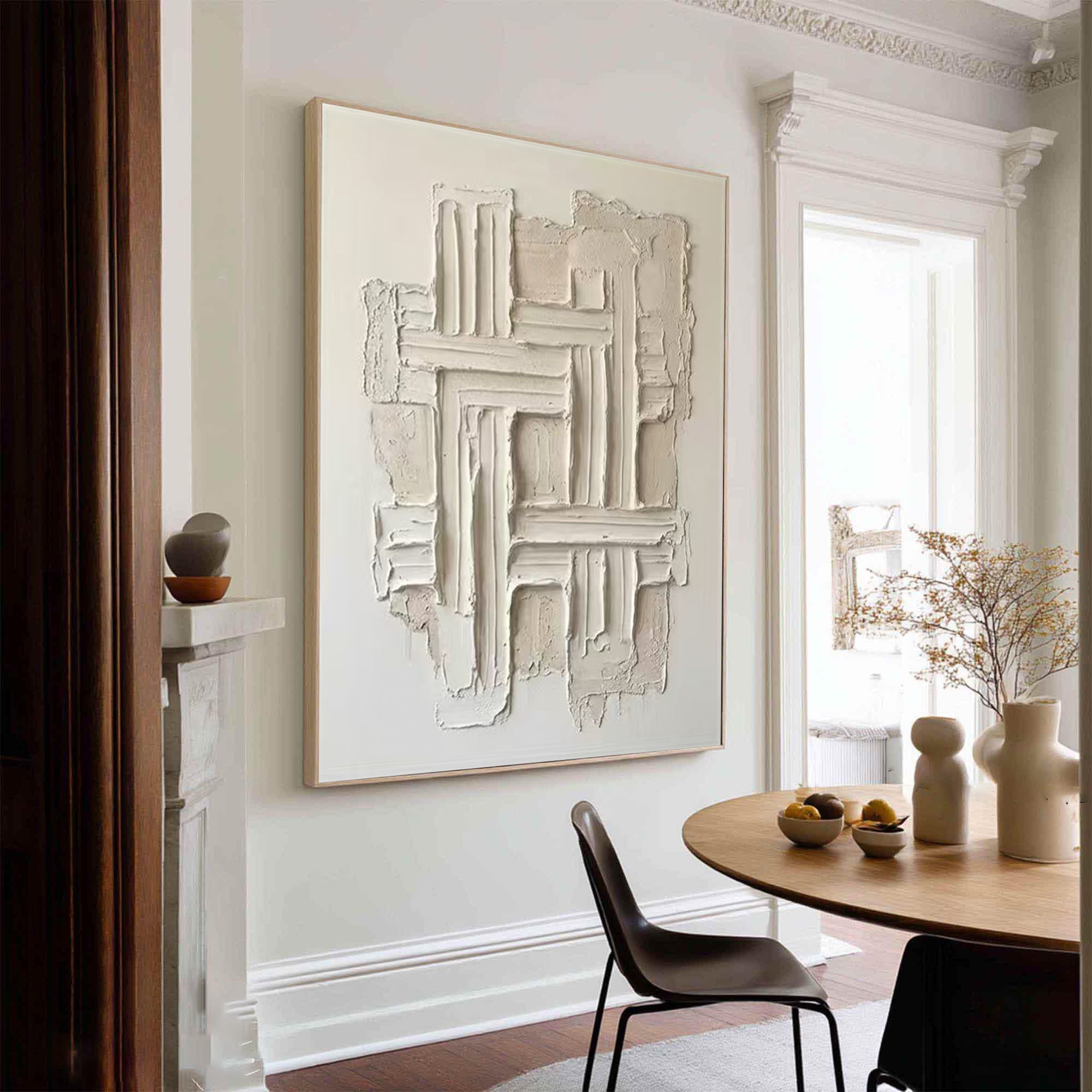 Large Linear Texture Oil Painting – Modern Neutral Abstract Wall Art