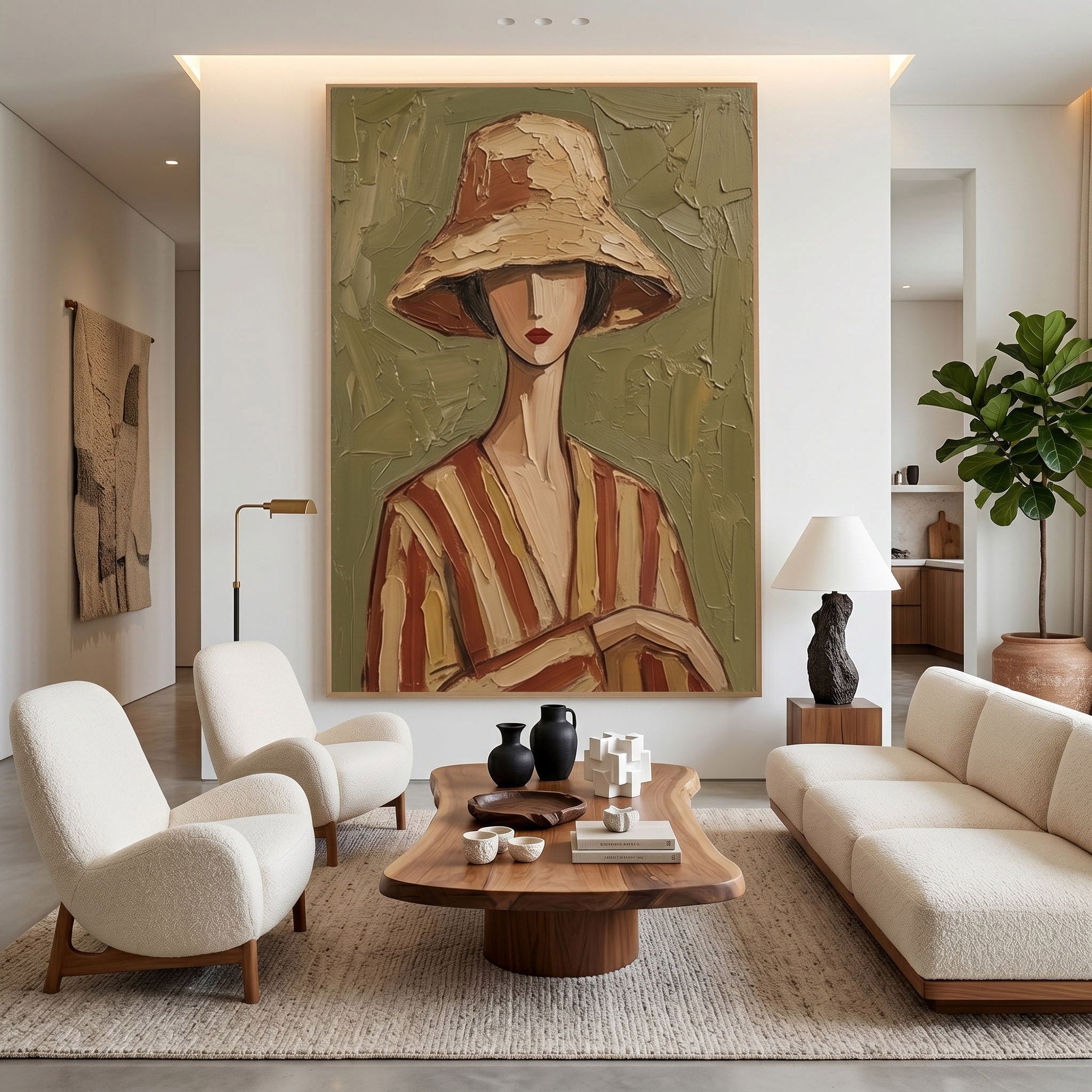 Large Woman Portrait Wall Art Abstract Oil Painting Cowgirl Cowboy Vintage Americana Art Western Girl Fashion Decor Modern Home