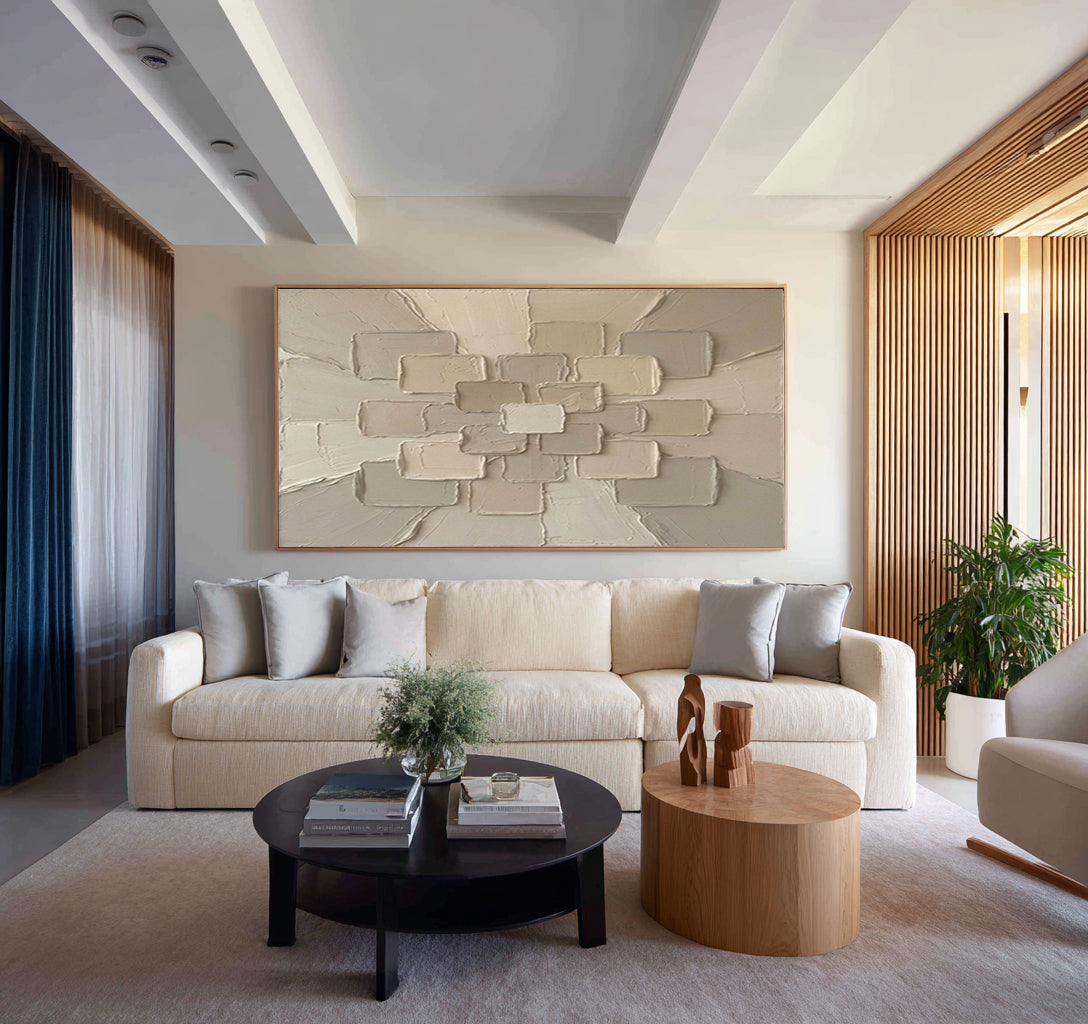 Large Neutral Geometric Texture Wall Art Hand Painted Abstract Canvas