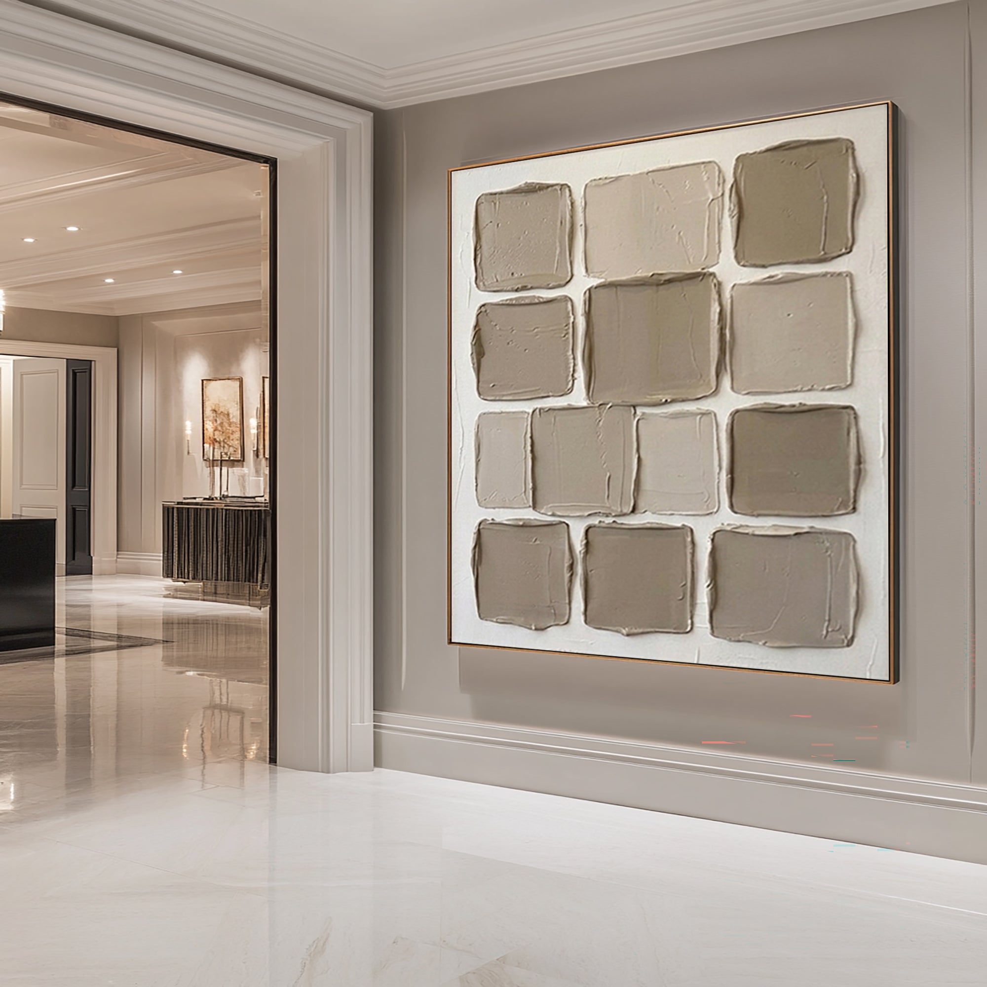 Hand Painted Neutral Relief Wall Art Contemporary Geometric Decor