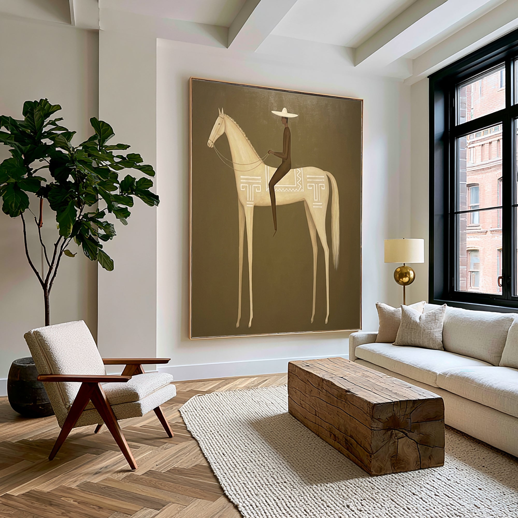 Large Modern Horse Rider Wall Art Equestrian Oil Painting Cowboy Cowgirl Inspired Vintage Americana Western Artwork Contemporary Home Decor