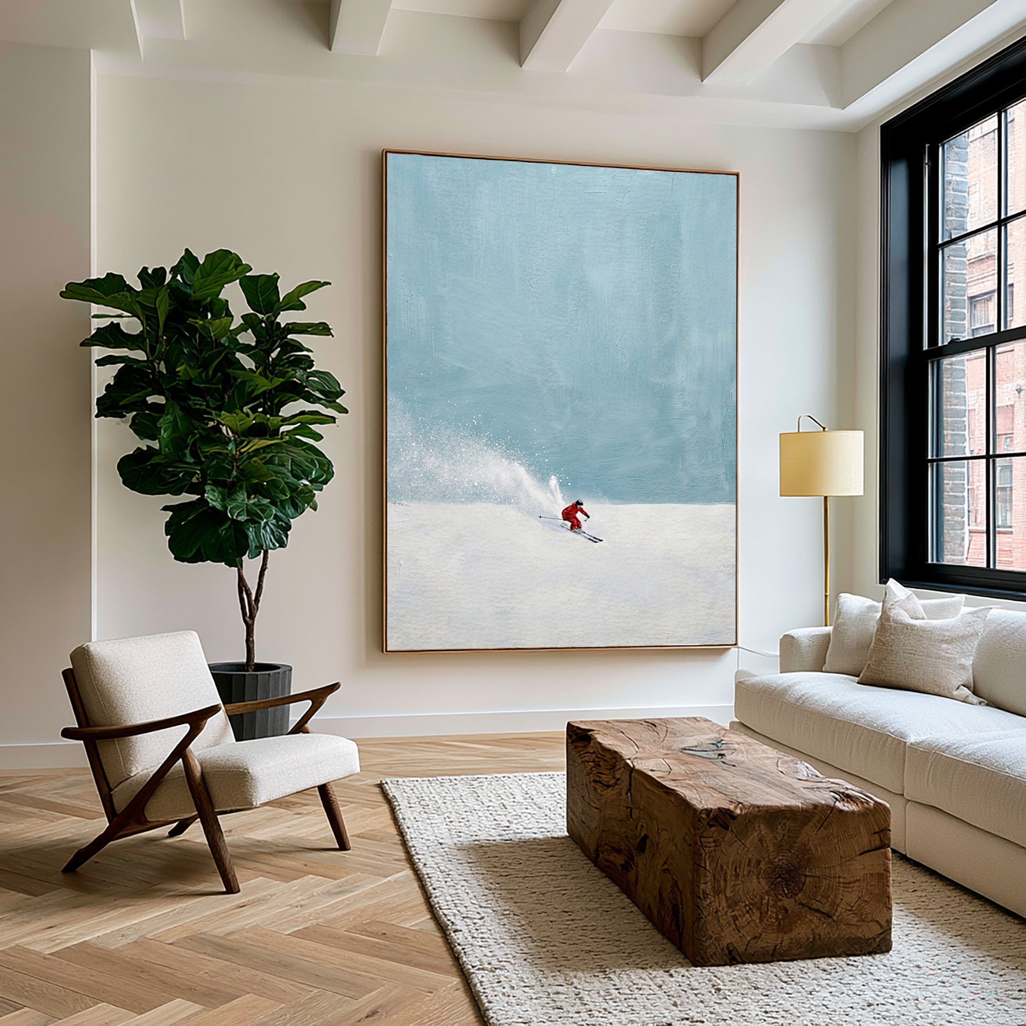 Large Contemporary Ski Wall Art Minimalist Snow Landscape Canvas Painting