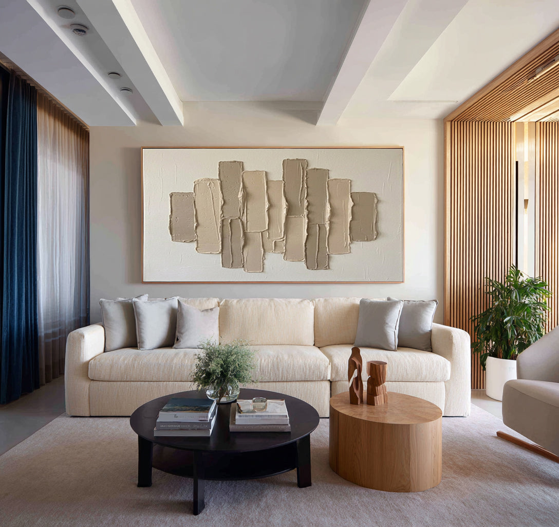 Large Architectural Neutral Texture Painting Contemporary Wall Art
