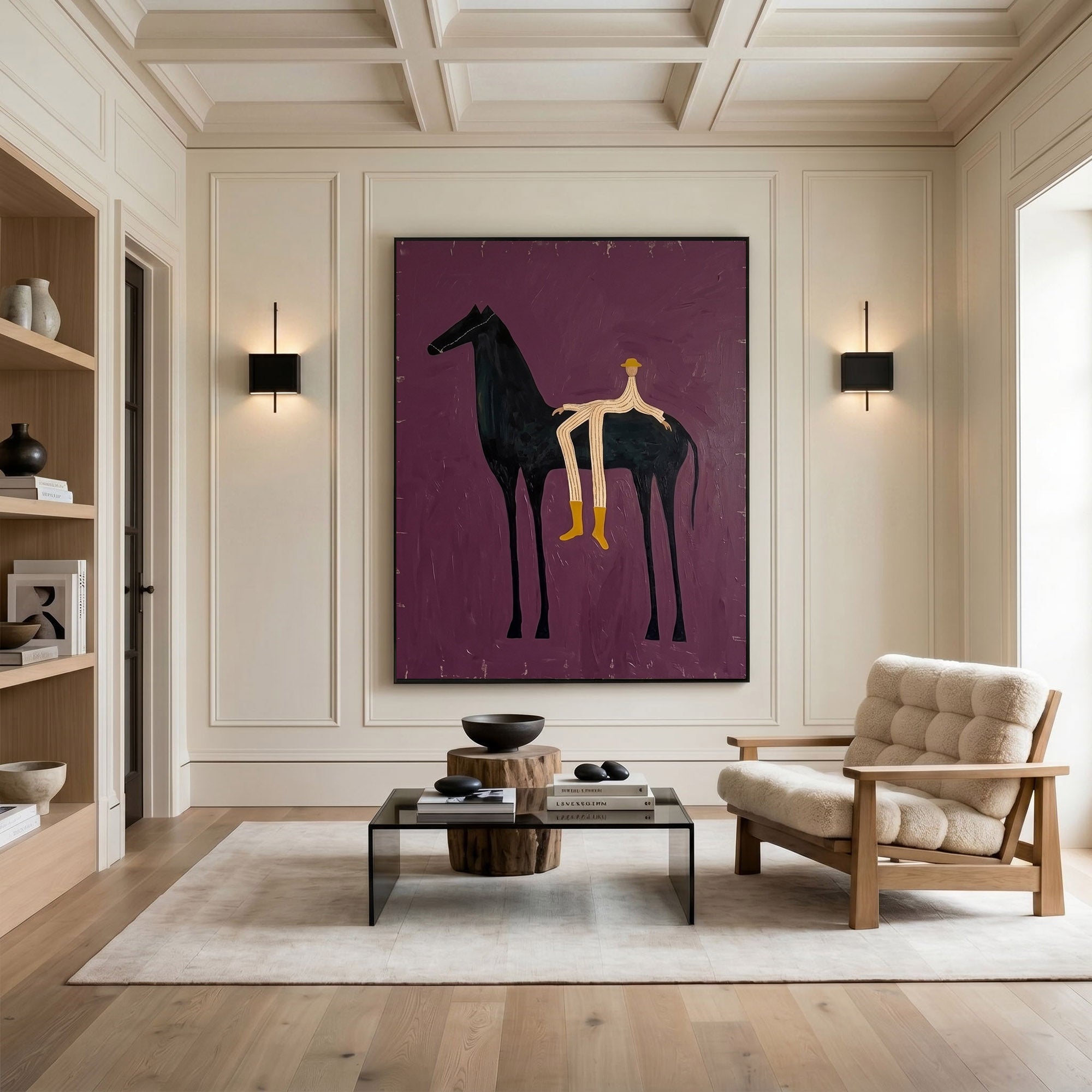 Large Western Horse Wall Art Modern Equestrian Oil Painting Minimalist Cowboy Artwork