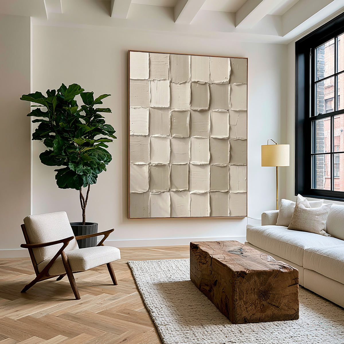 Handbuilt Grid Large White Textured Wall Art Ivory Abstract Sculptural Relief Modern Minimalist Decor