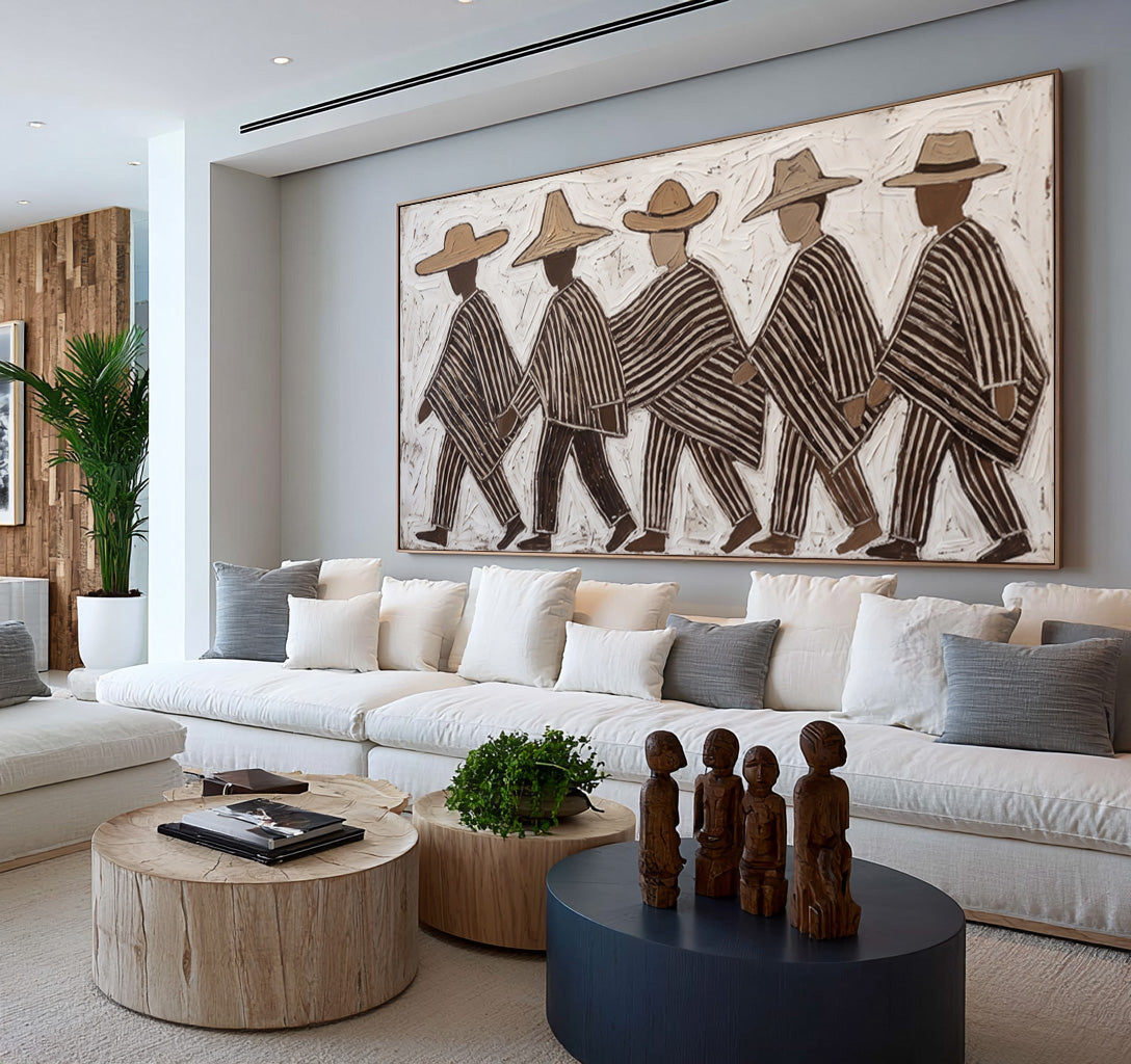 Southwestern Folk Art Painting, Textured Western Wall Art, Hand Painted Figurative Artwork