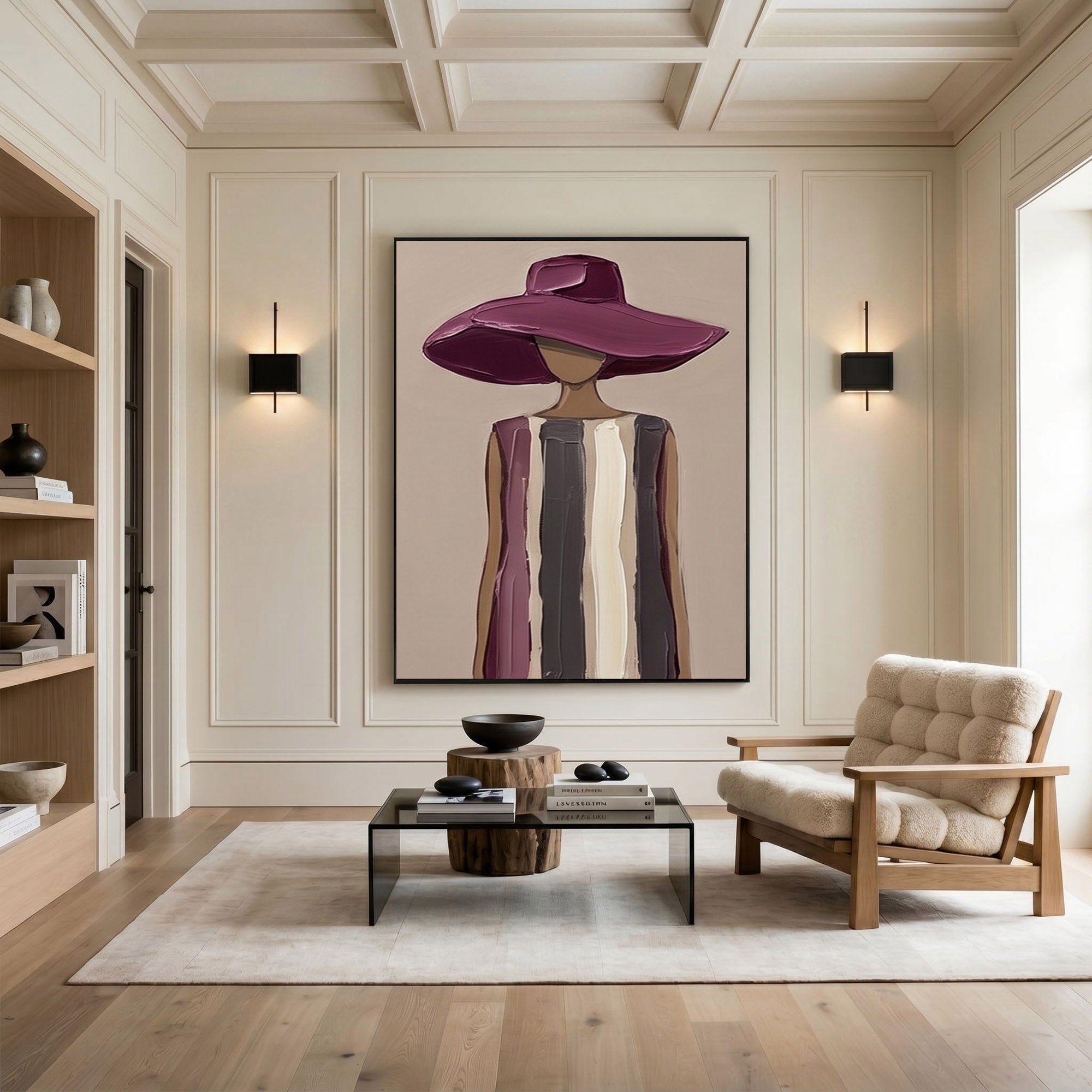 Large Woman Portrait Wall Art Abstract Oil Painting Cowgirl Cowboy Vintage Americana Art Western Woman Figure Minimalist Home Decor