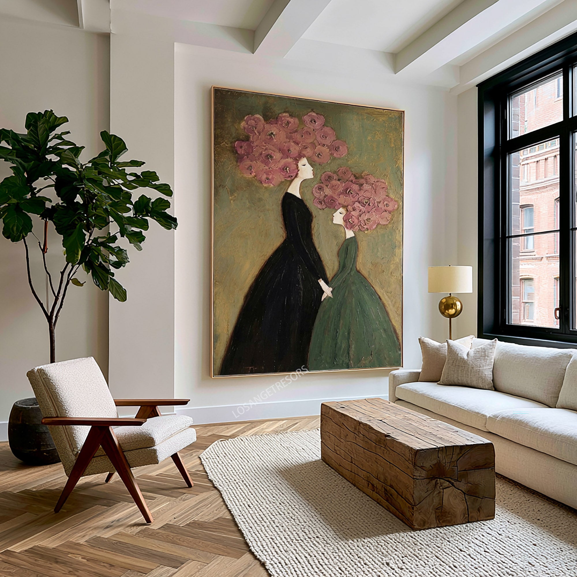 Large Floral Figure Wall Art Romantic Contemporary Botanical Oil Painting