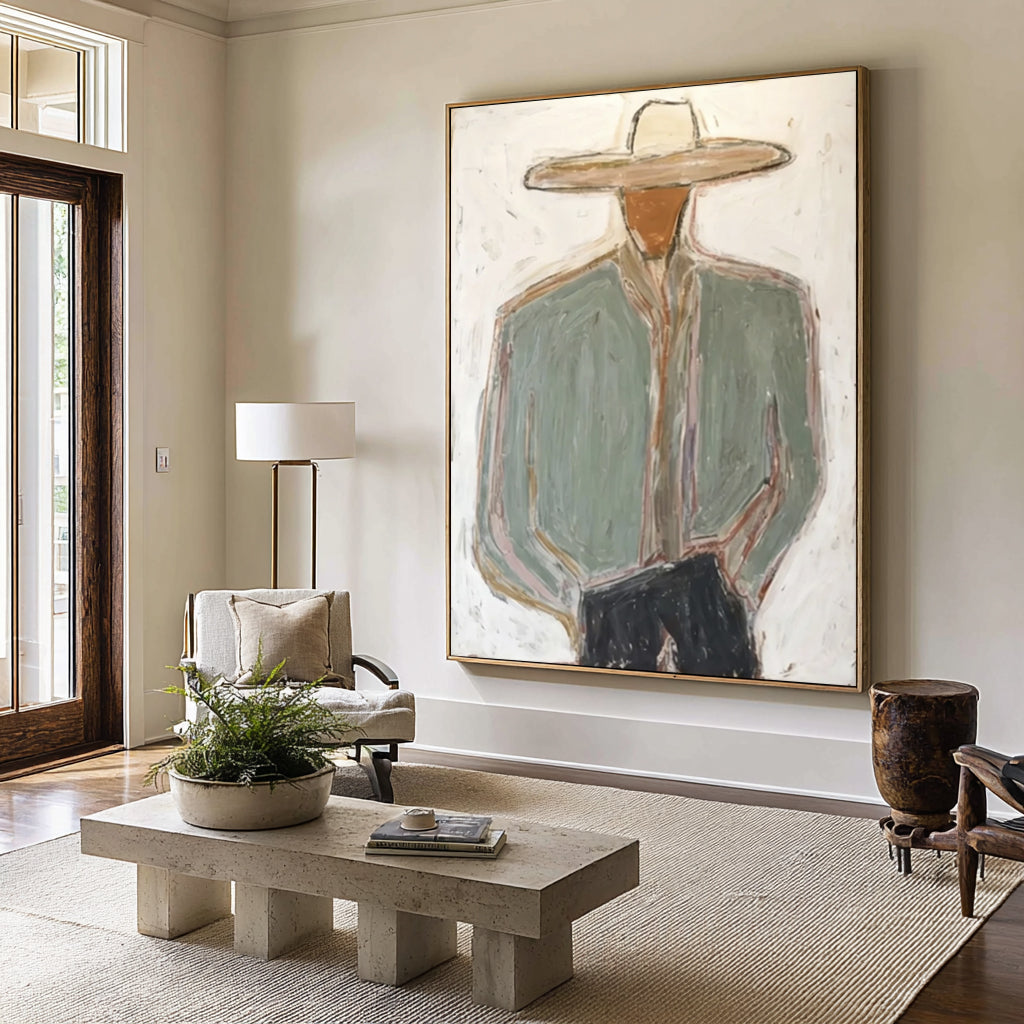 Large Abstract Cowboy Portrait Painting Contemporary Western Wall Art