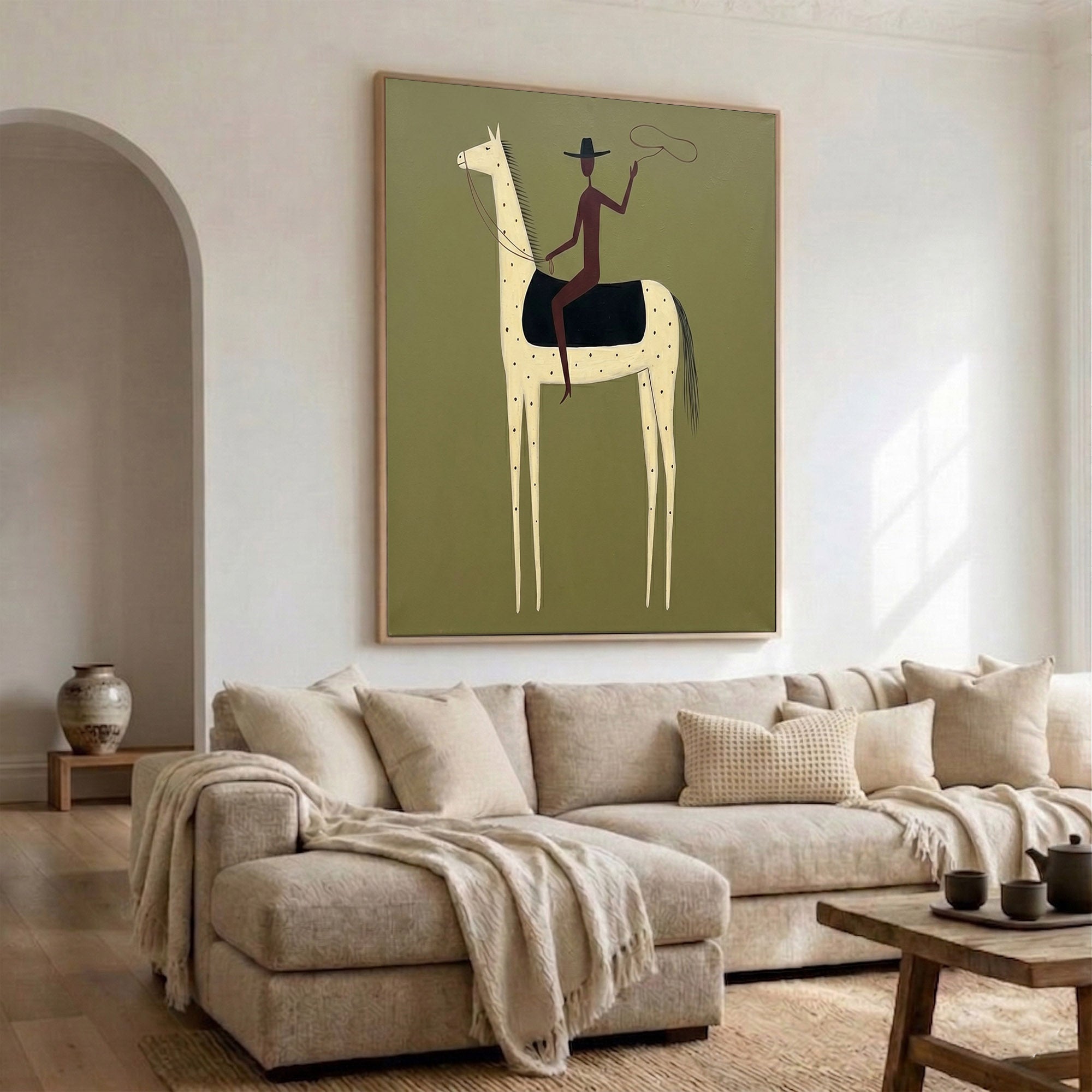 Large Cowboy Horse Wall Art Minimalist Western Painting Artwork