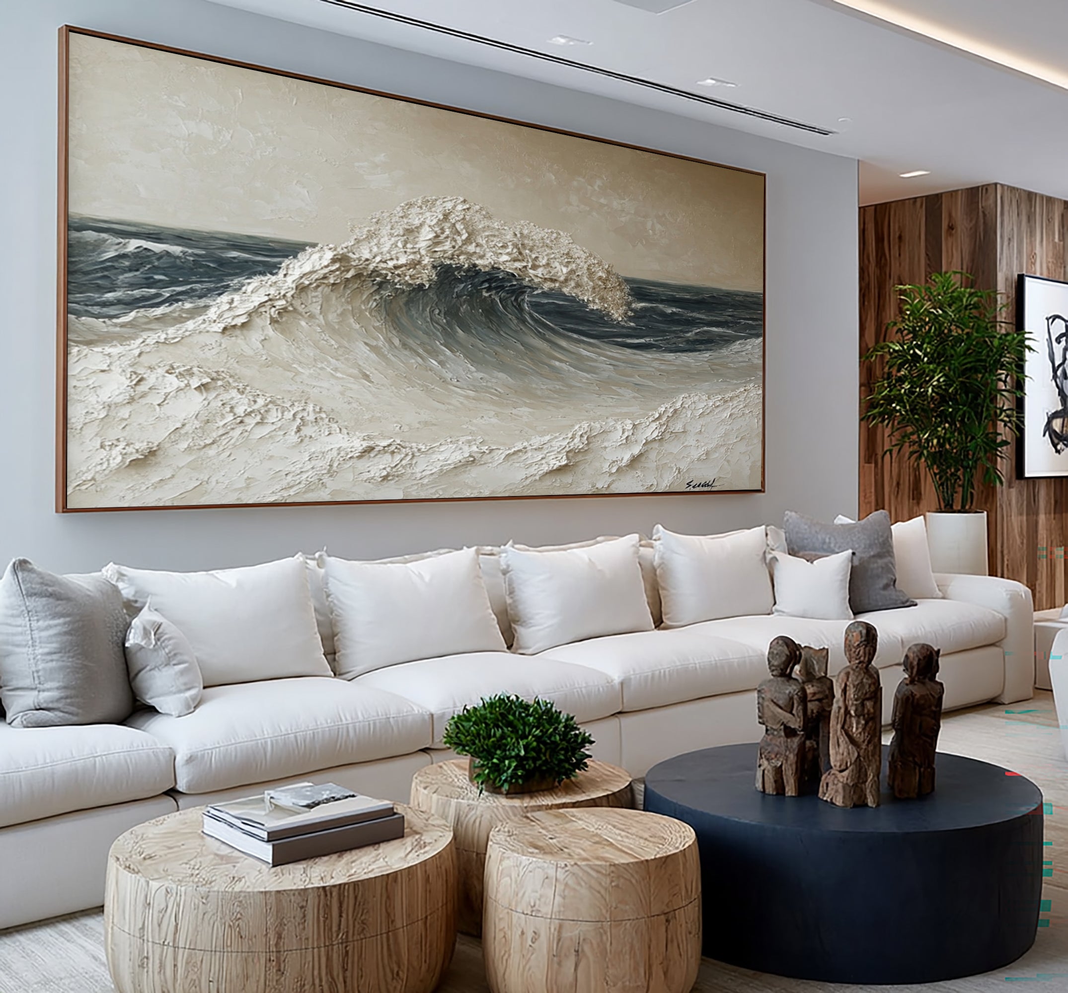 Large Modern Ocean Wave Wall Art Textured Oil Painting Coastal Artwork Cowboy Cowgirl Inspired Vintage Americana Modern Home Decor