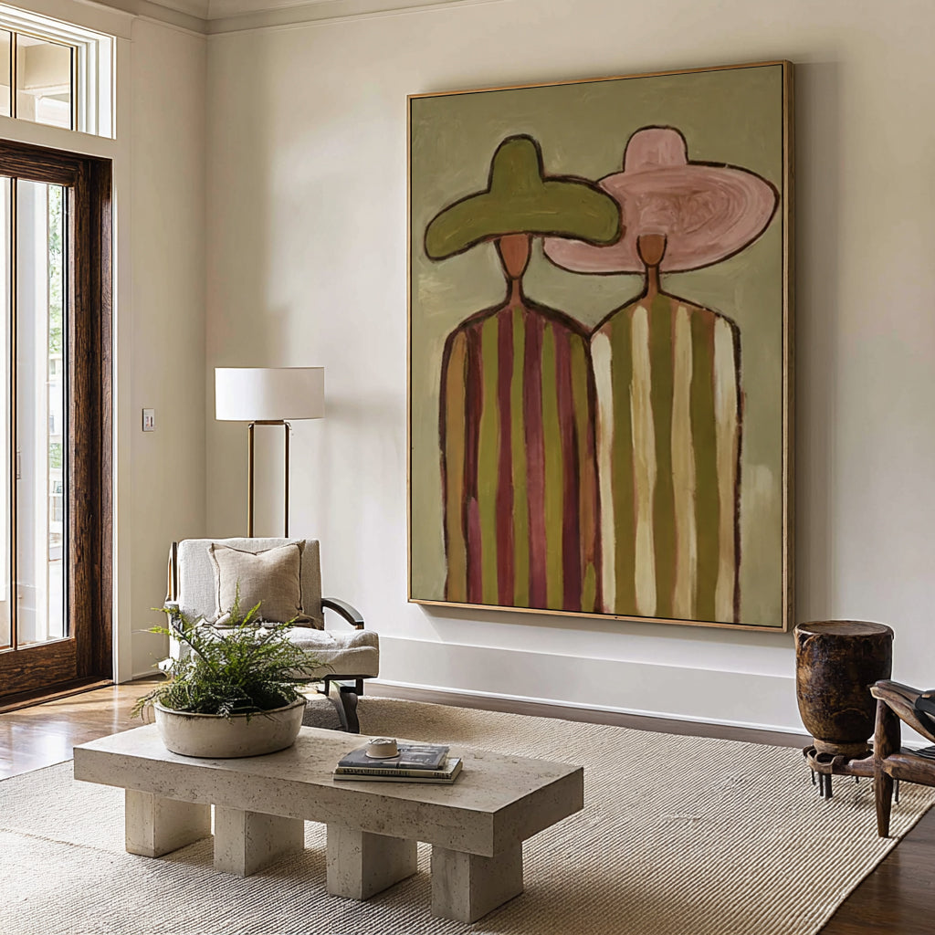 Modern Abstract Couple Canvas Art Oversized Neutral Figurative Painting