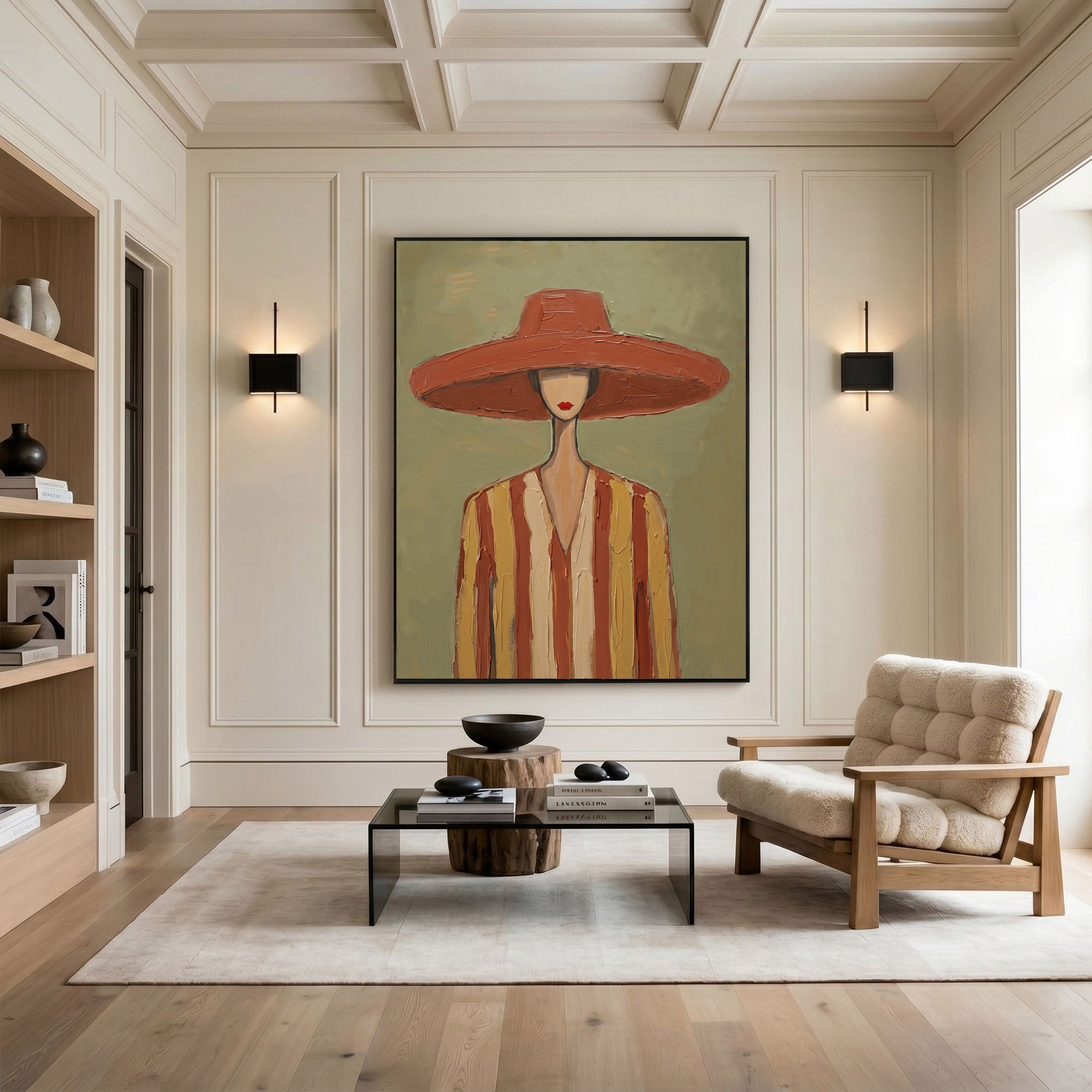 Large Modern Woman Portrait Wall Art Abstract Oil Painting Minimalist Fashion Figure Contemporary Interior Decor