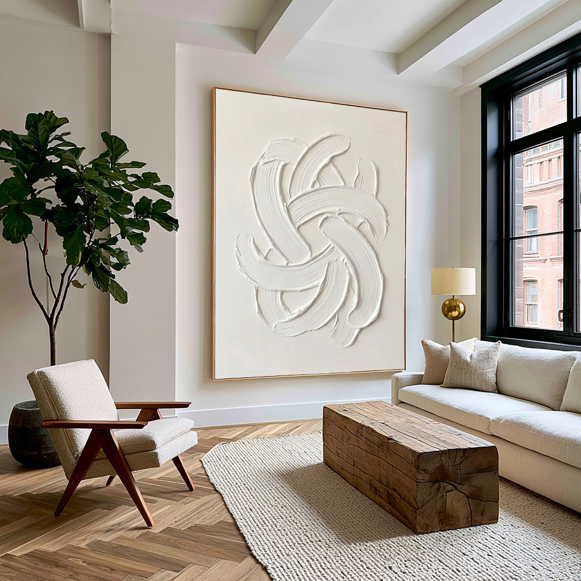 Large Modern White Abstract Wall Art Textured Oil Painting 3D Sculptural Relief Minimalist Contemporary Interior Artwork
