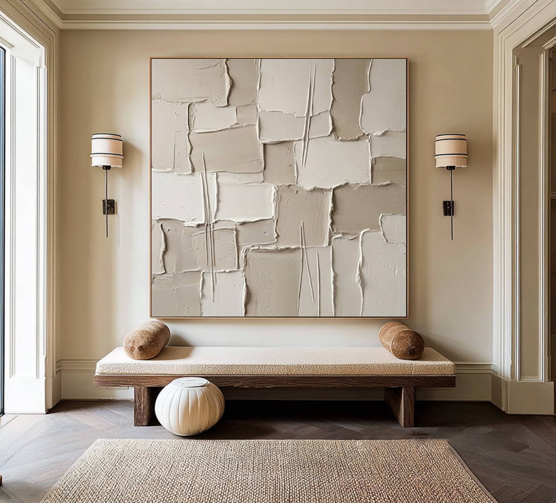 Large Quiet Architectural Layers Wall Art Neutral Contemporary Relief Painting