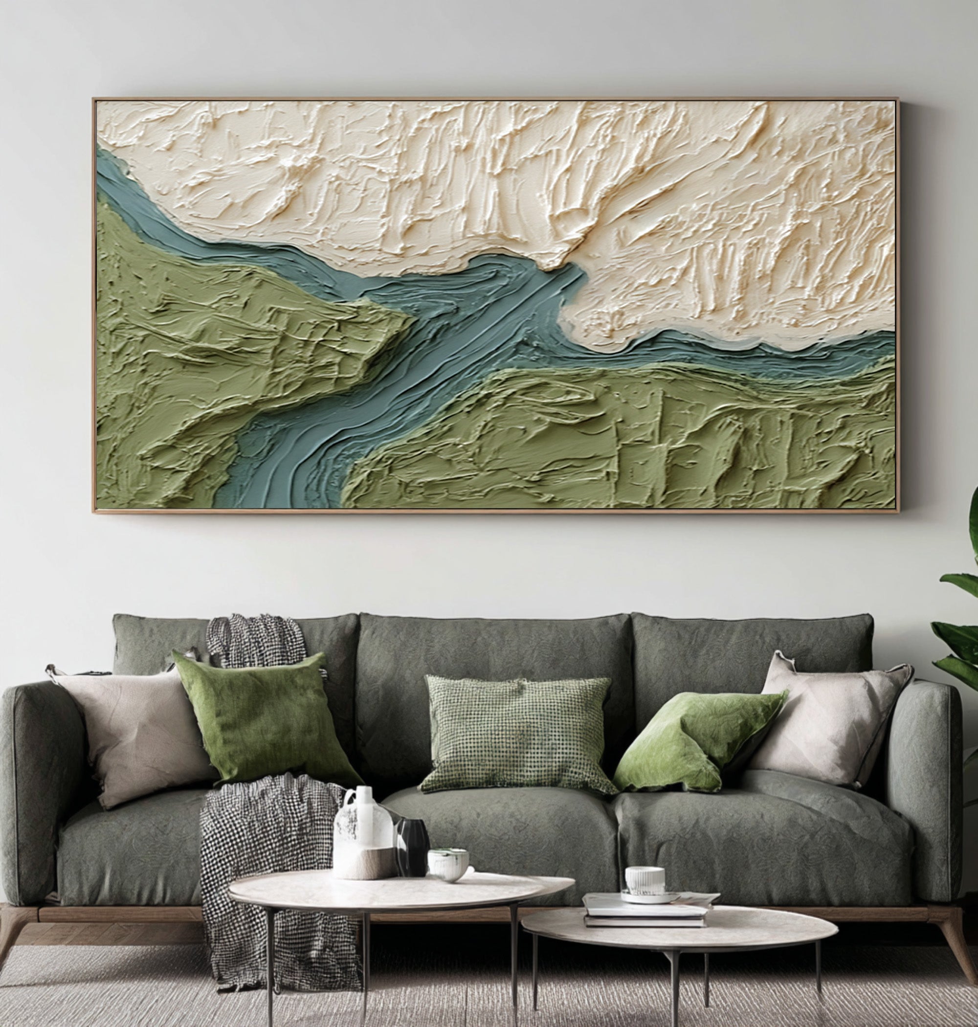 Large Modern Abstract Oil Painting, Green Landscape Textured Wall Art for Living Room #WAC 025