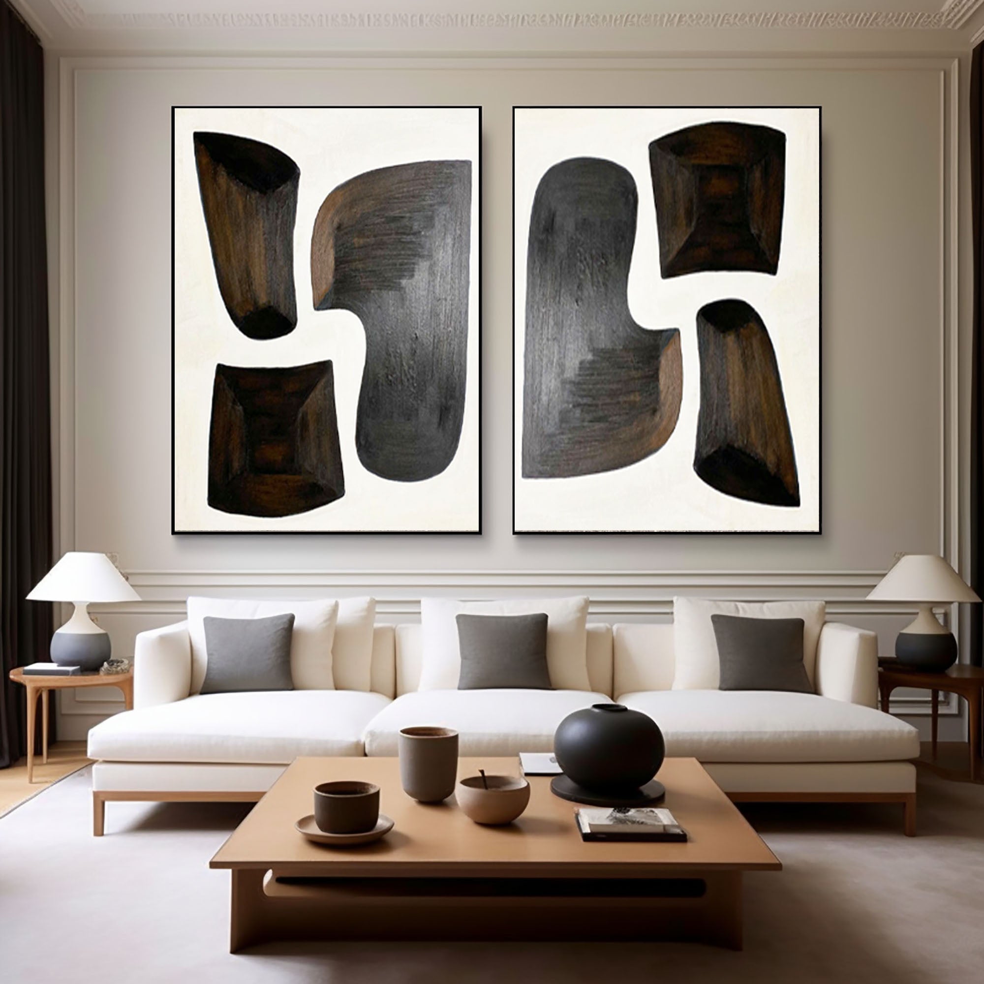 Black & White Abstract Painting Set Of 2 #BWS 011