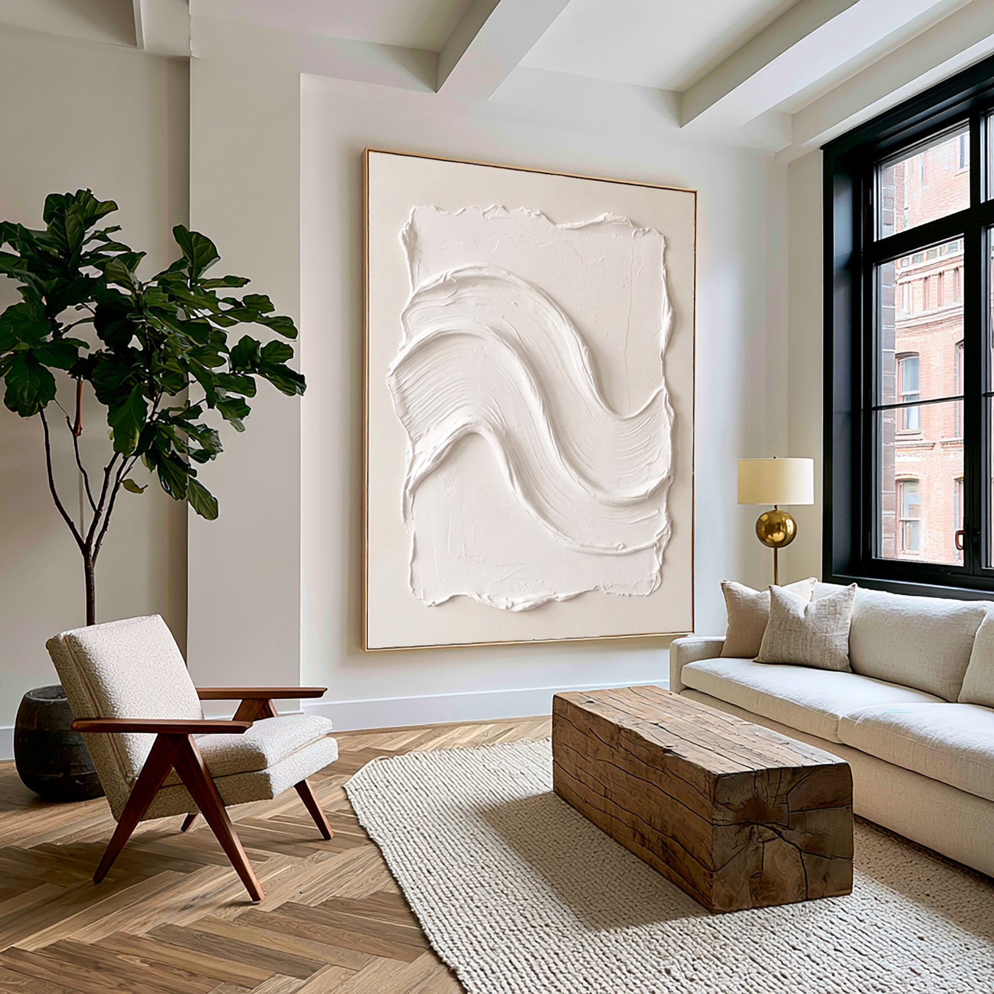 Large White Abstract Wall Art Textured Oil Painting Organic Wave Sculpture Minimalist Luxury Modern Interior Decoration