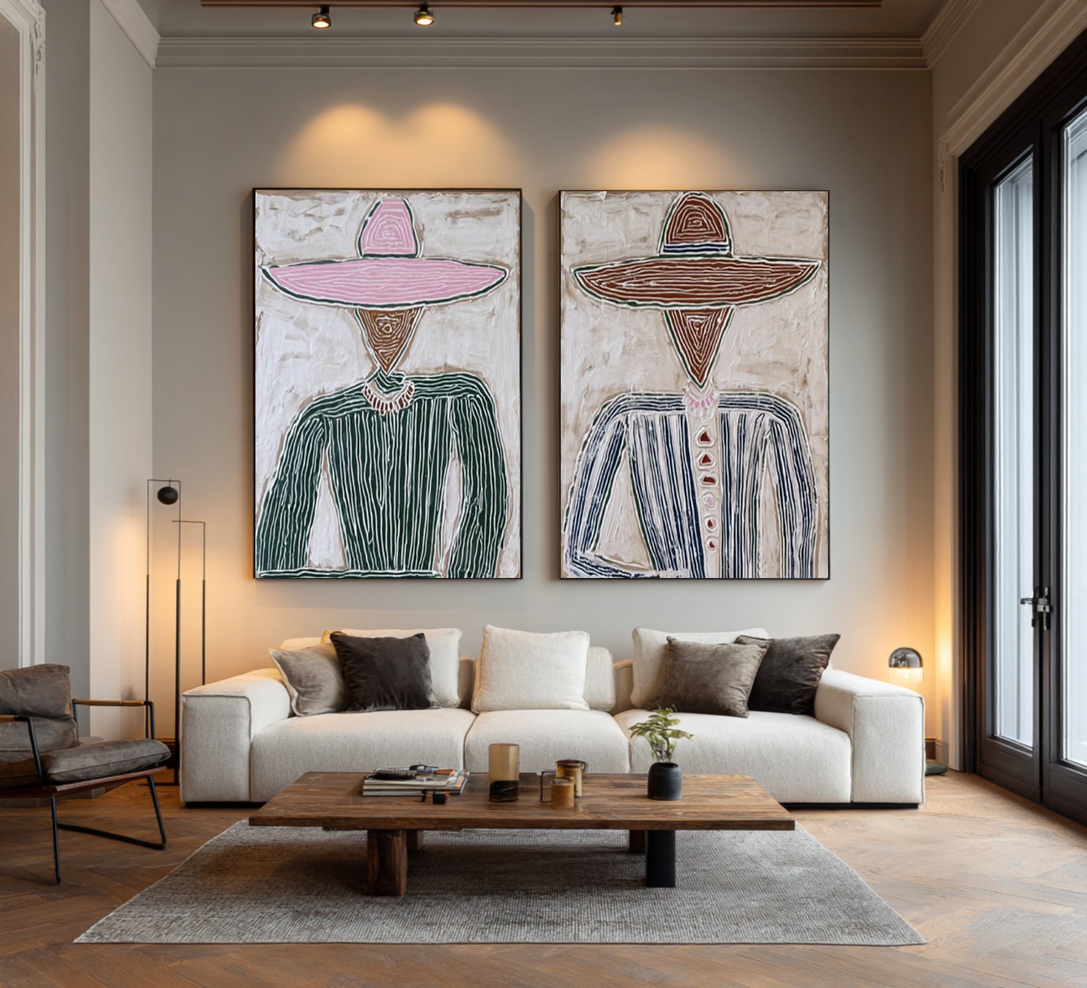 Large Abstract Couple Portrait Painting Modern Figurative Wall Art