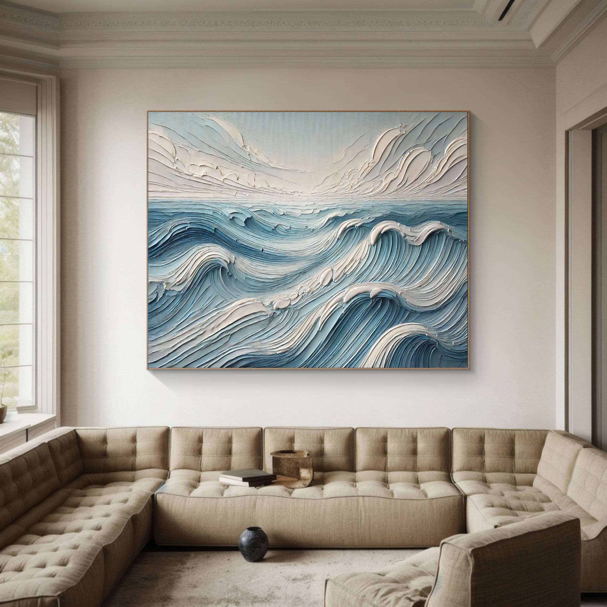 Textured Blue Ocean Waves Wall Art Perfect Coastal Decor for Modern Interiors #OP 053