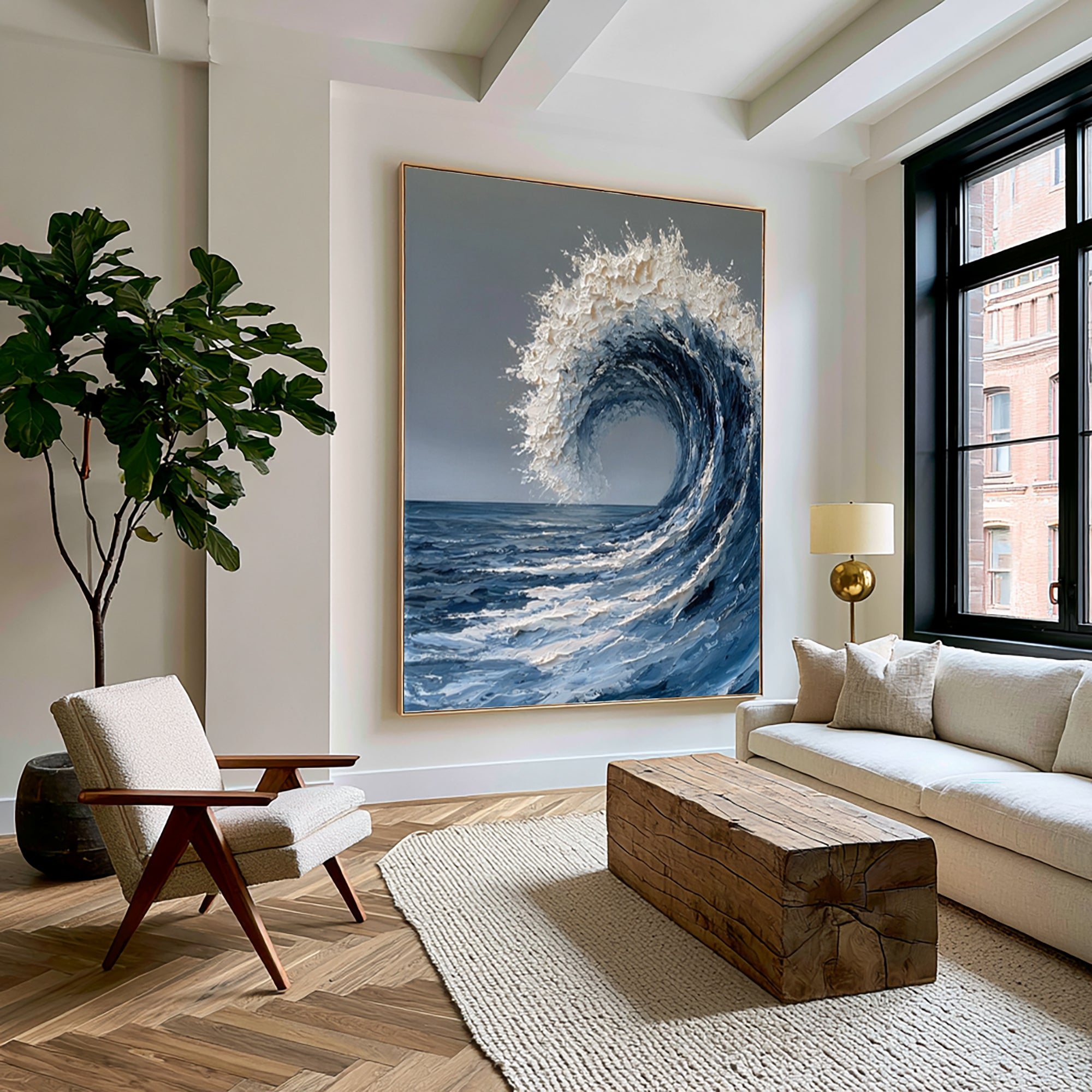Large Ocean Wave Wall Art Textured Oil Painting Abstract Sea Wave Artwork Coastal Blue Ocean Decor Modern Luxury Interior Design