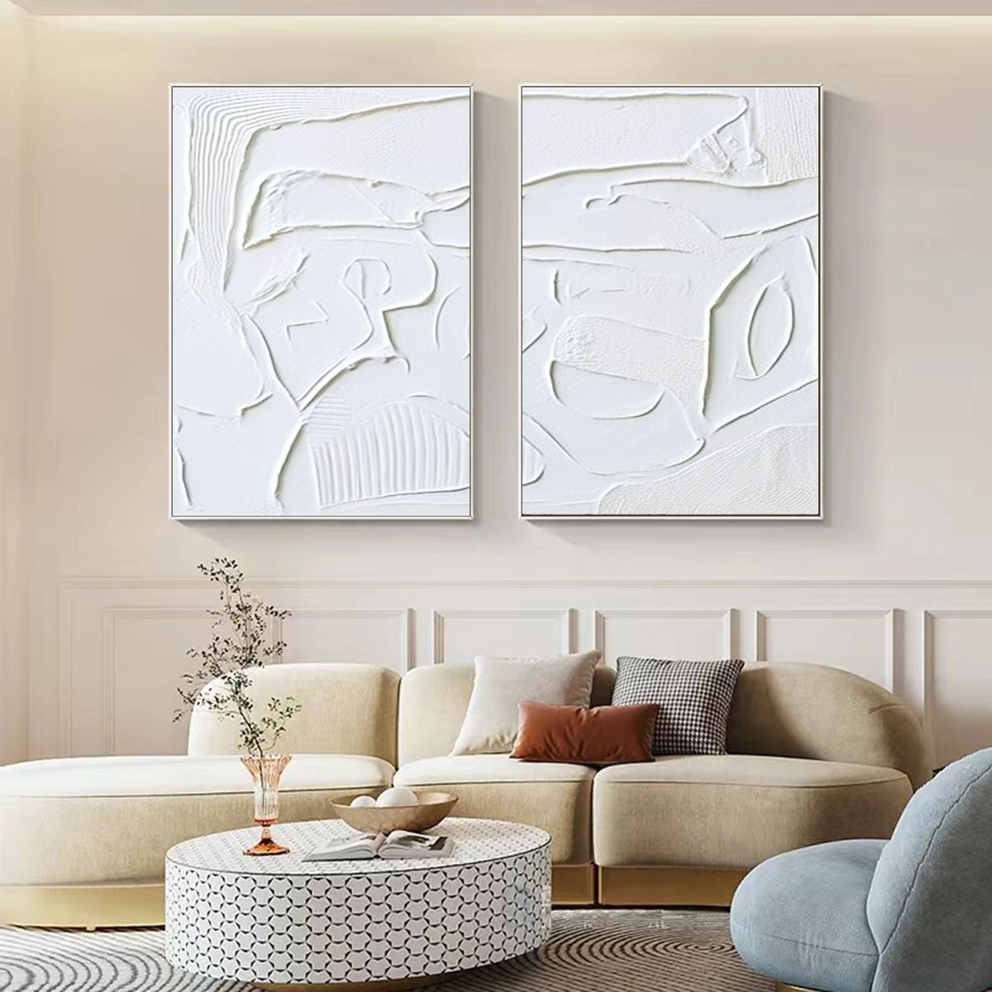 White Minimalist Painting Set Of 2 #WMS 031