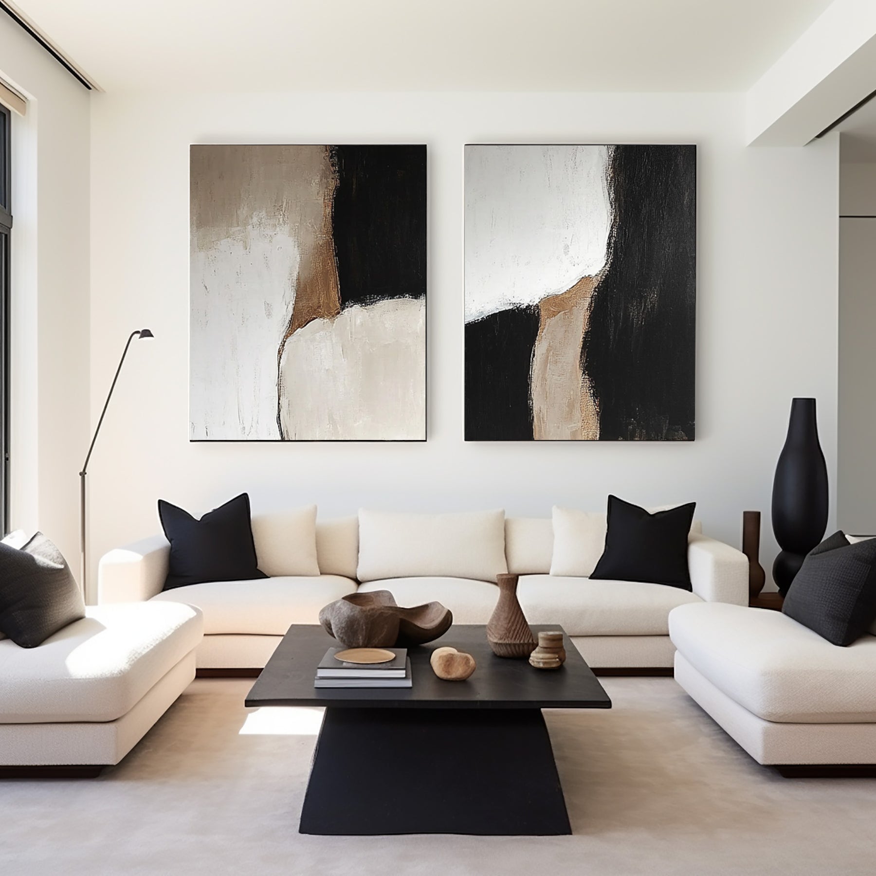 Abstract Black and White Canvas Set for Modern Living Room Decor #BWS