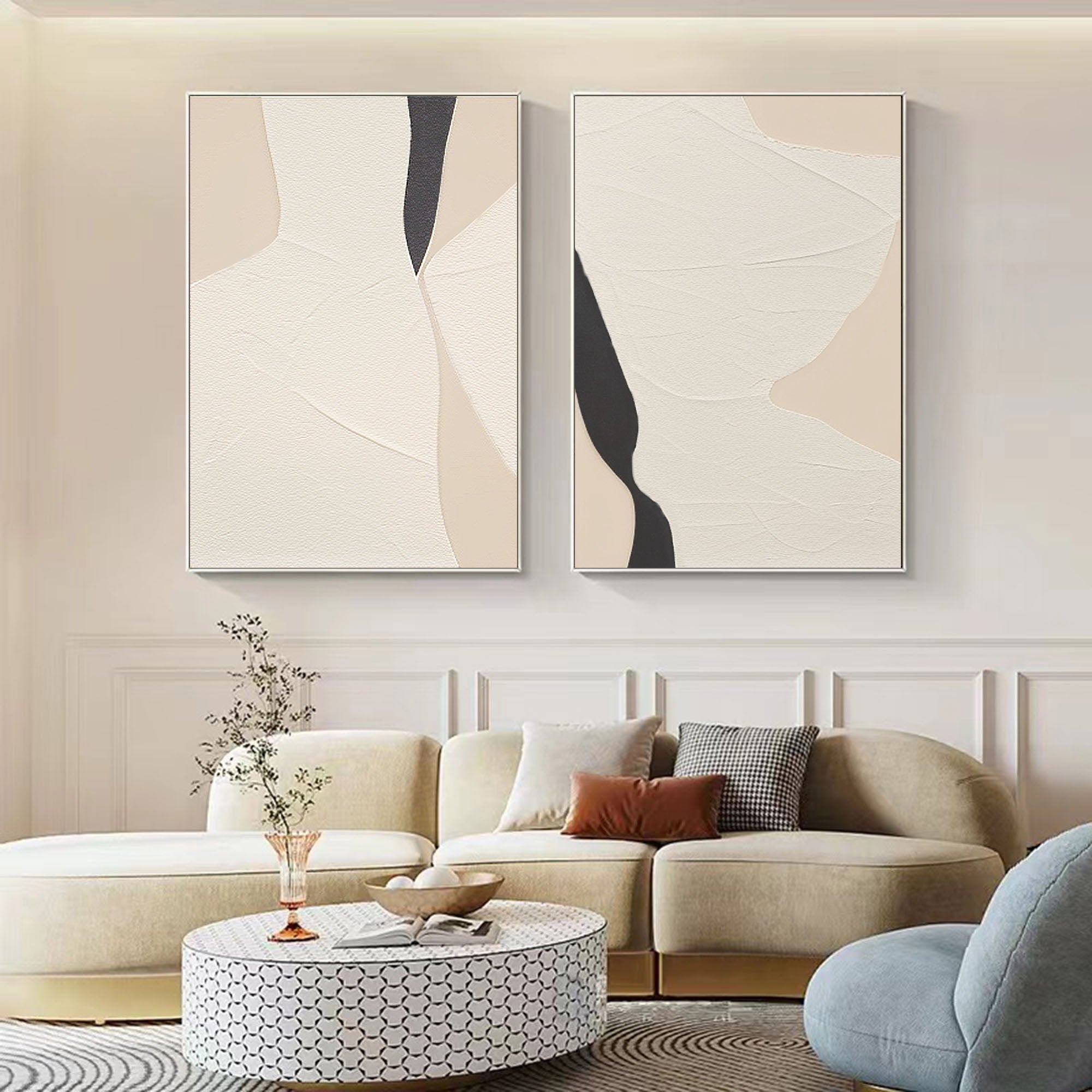 Black & White Minimalist Painting Set Of 2 #BWS 010