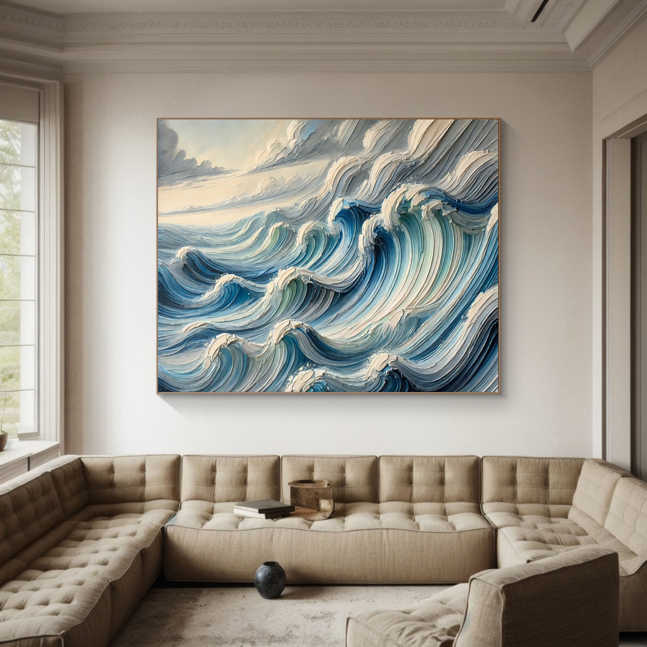 Textured Blue Ocean Waves Wall Art Perfect Coastal Decor for Modern Interiors #OP 052