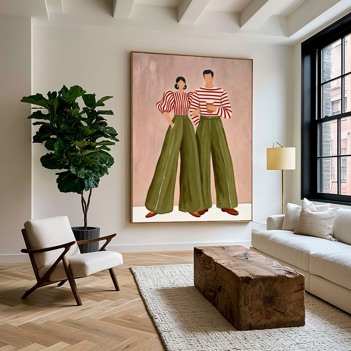 Contemporary Couple Portrait Painting Modern Wall Art