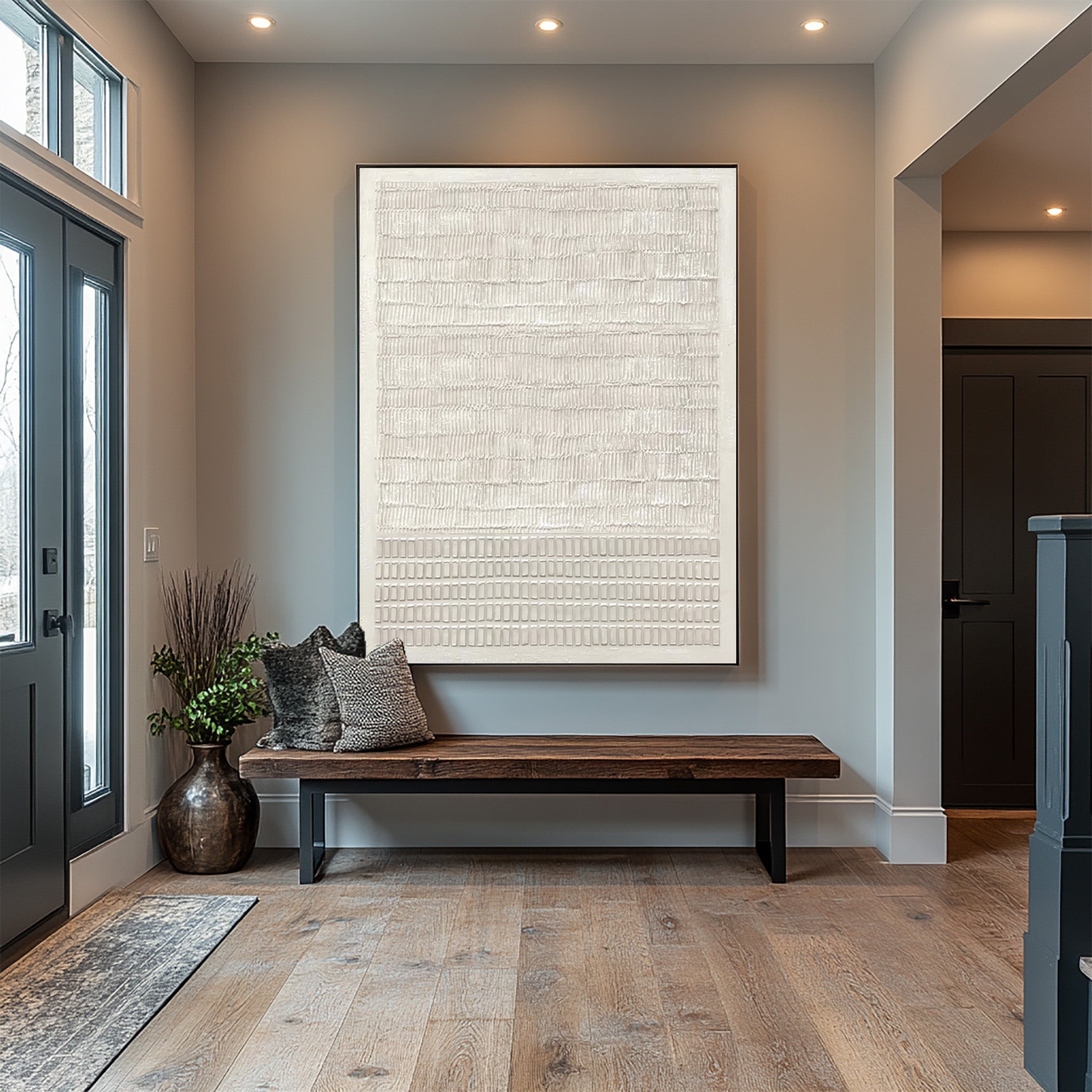 White Textured Wall Hanging Large Vertical Art Piece #WG 042
