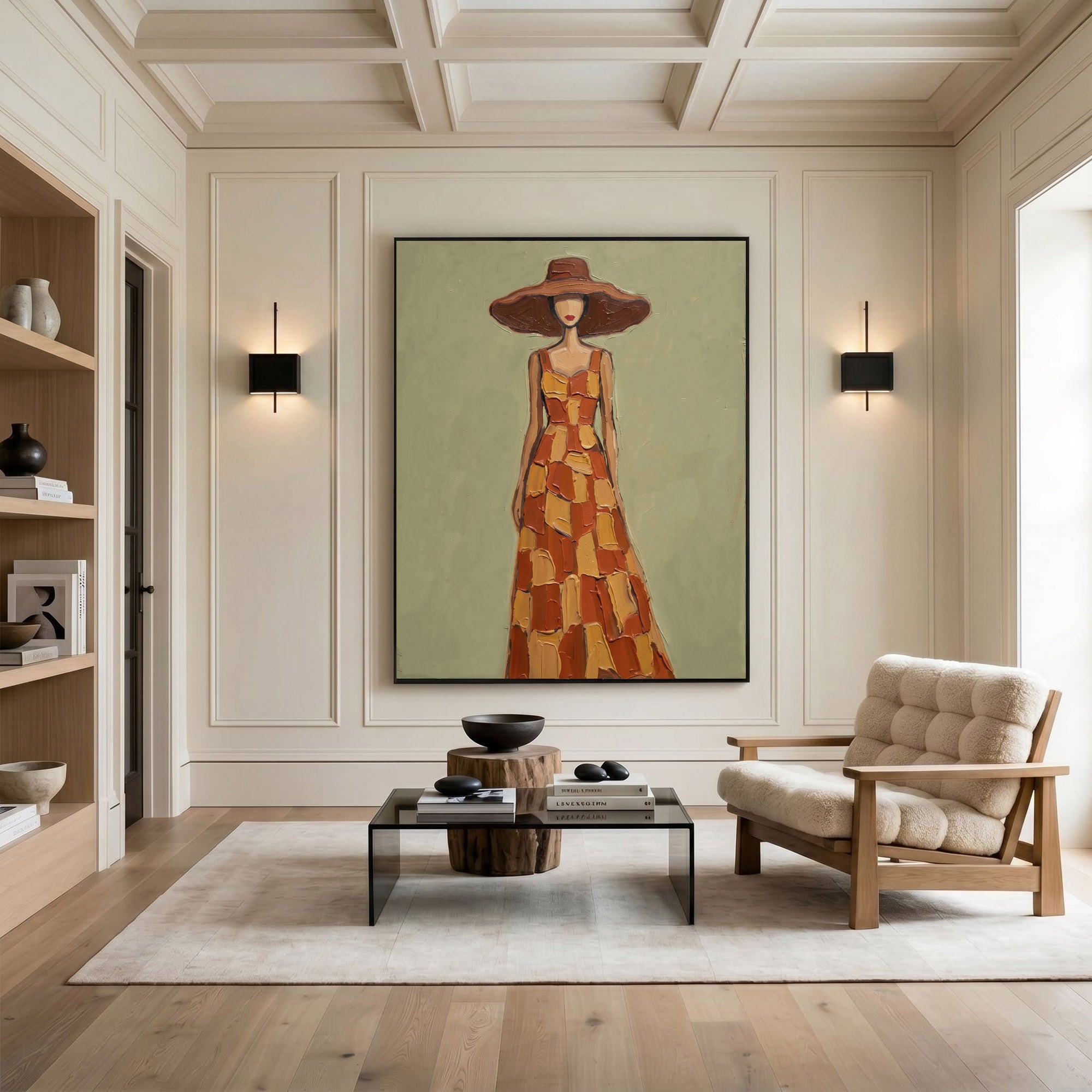 Large Modern Woman Portrait Wall Art Abstract Oil Painting Cowgirl Cowboy Vintage Americana Art Western Fashion Figure Contemporary Interior Decor