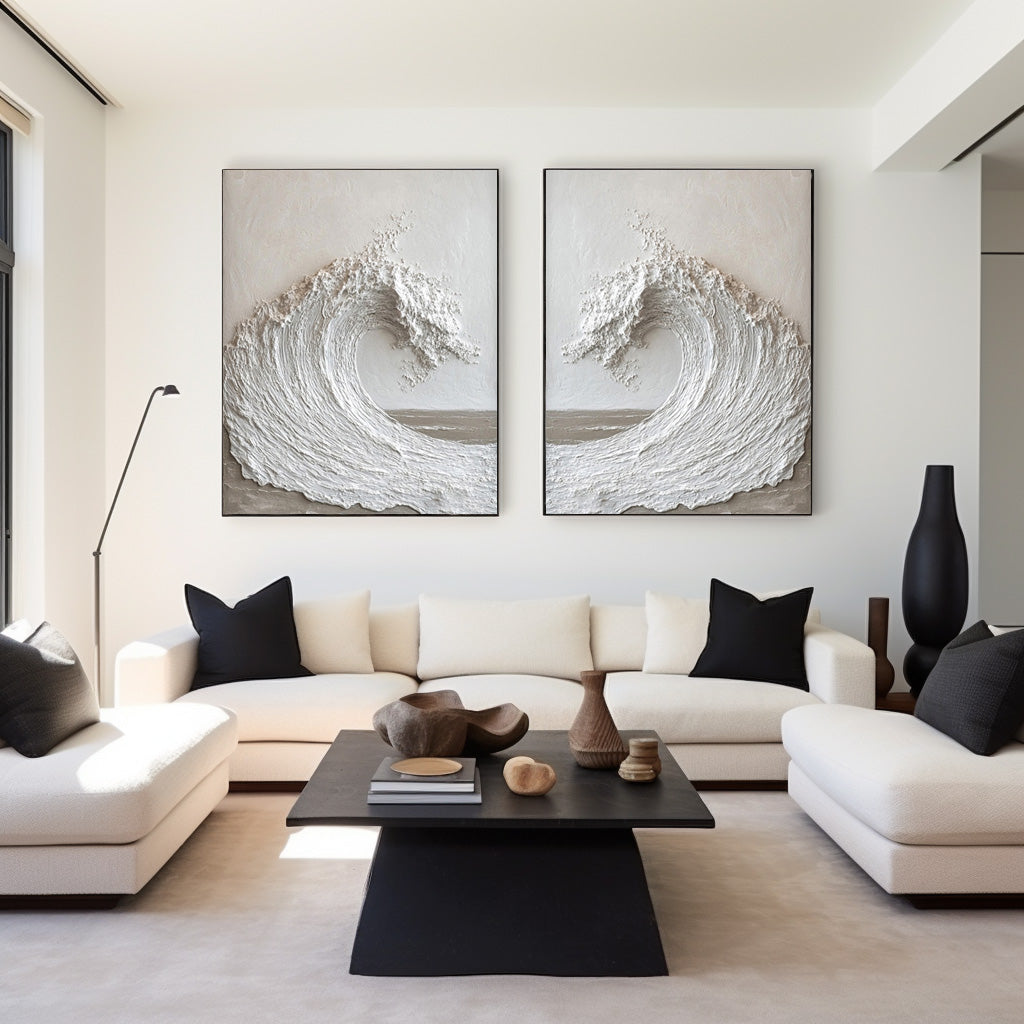 Modern Ocean Wall Art - Large Textured Abstract Wall Art Set #BBS 030