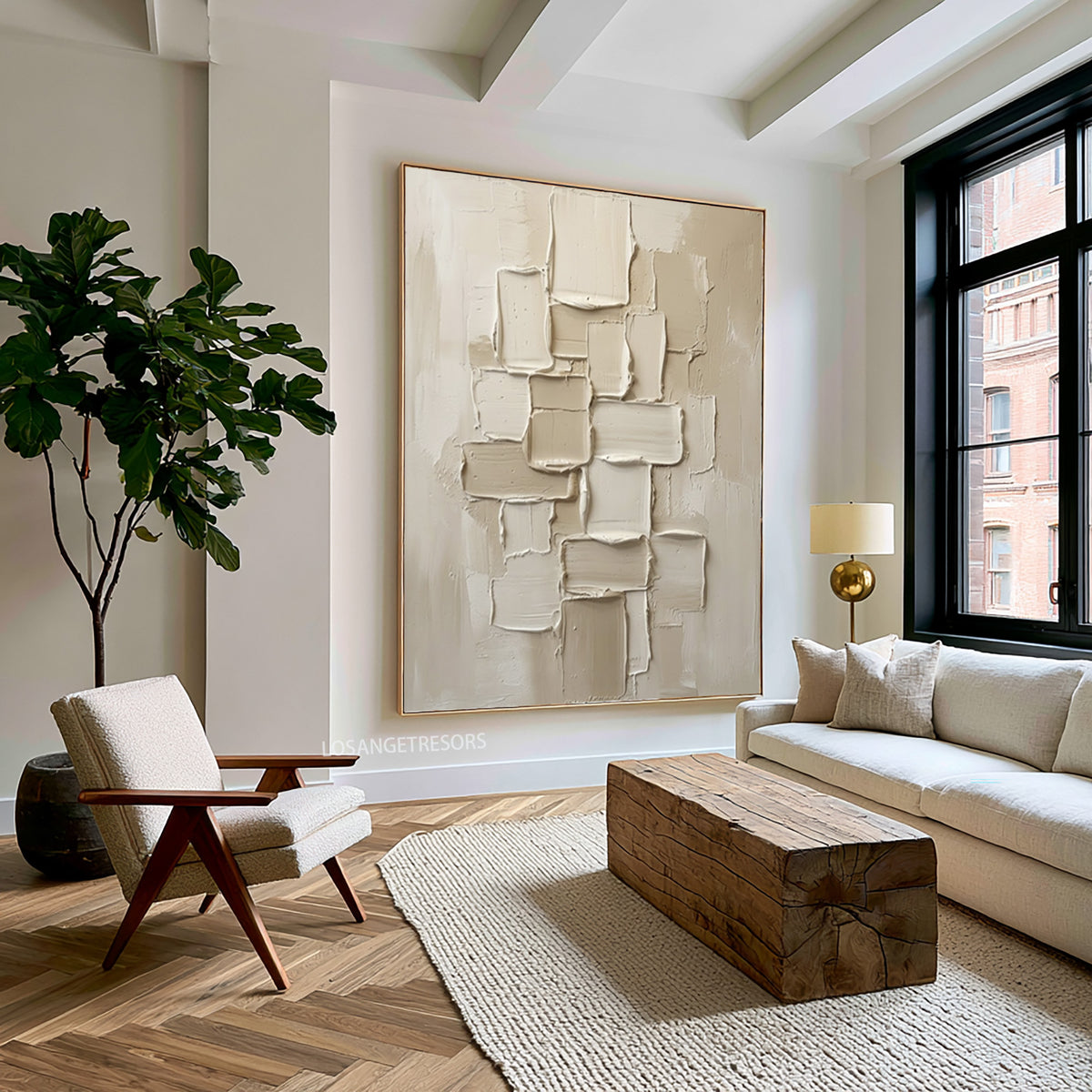Large Organic Modern Sculptural Wall Art Ivory Cream Geometric Textured Abstract Painting Neutral Home Decor