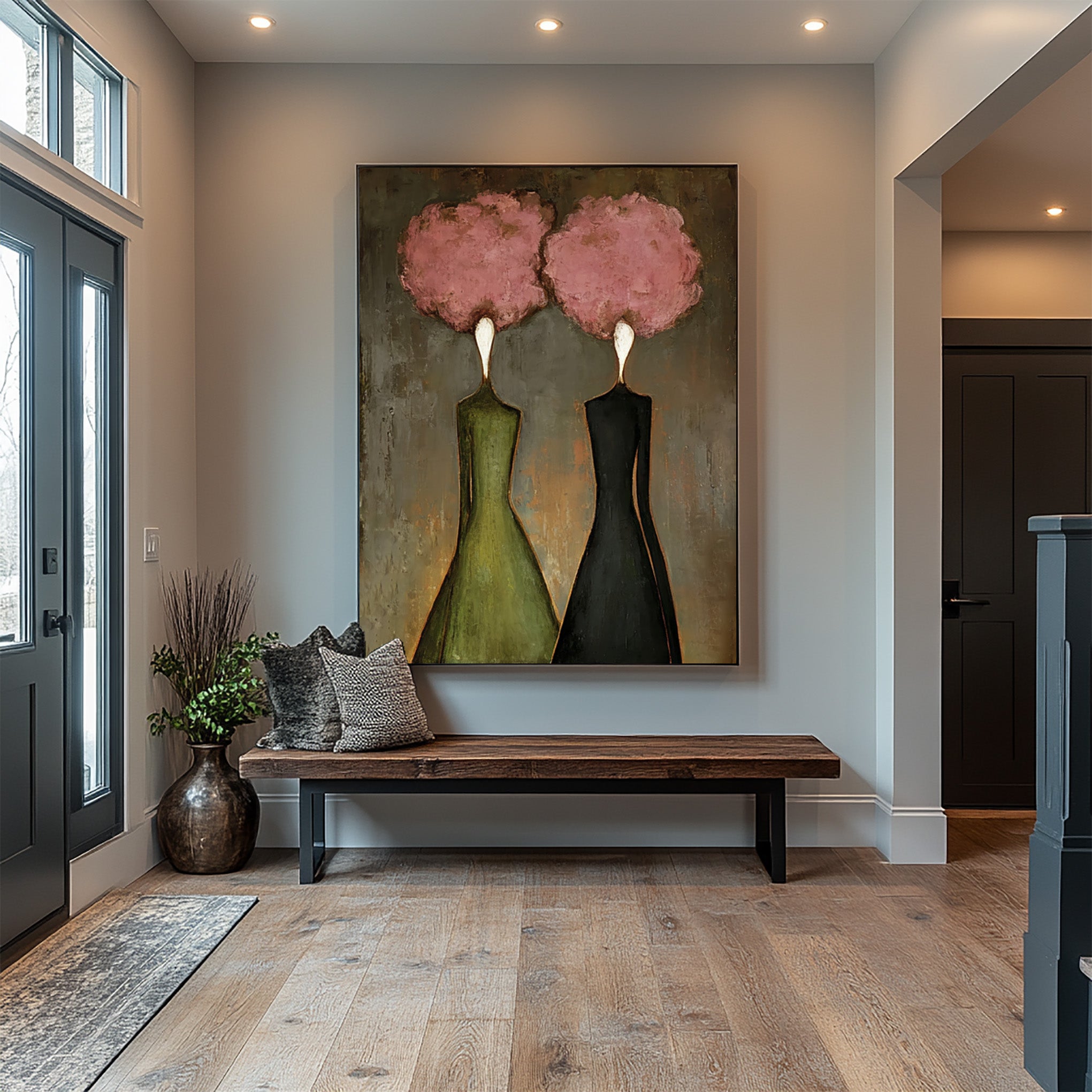 Large Abstract Pink Portrait Oil Painting – Modern Figurative Statement Wall Art #WAC 036
