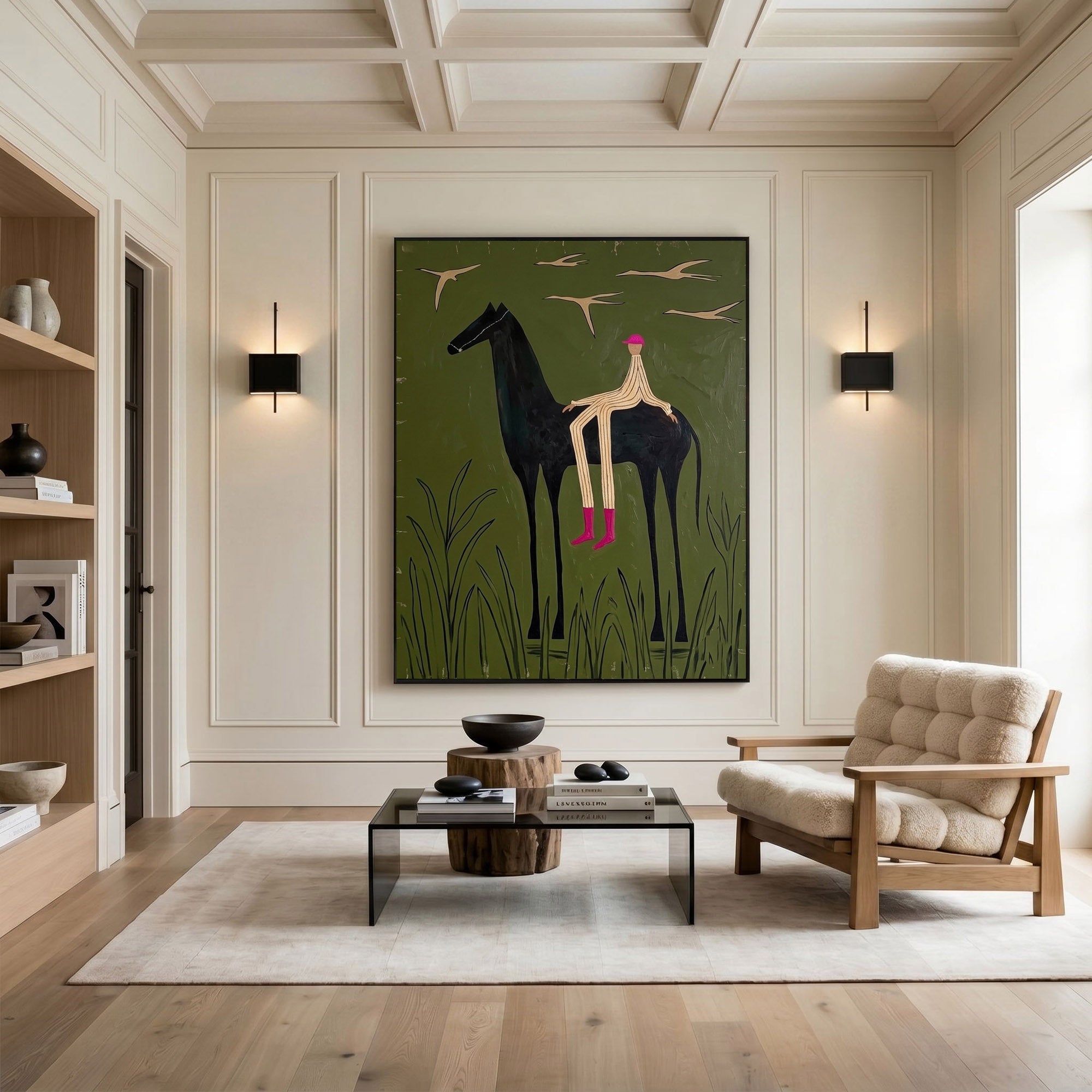Large Cowboy Horse Wall Art Minimalist Western Oil Painting Contemporary Ranch Decor