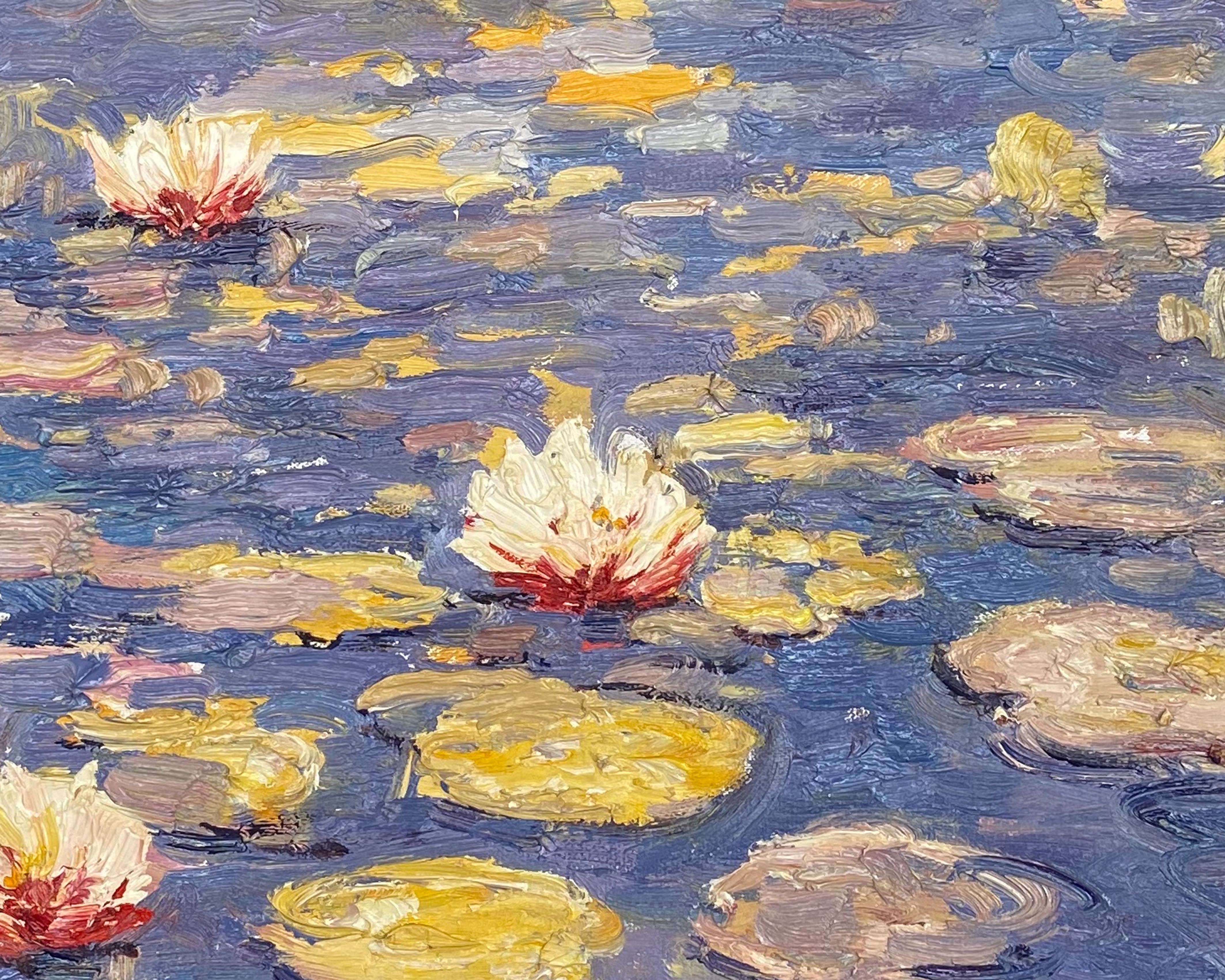 Water Lilies in Blue and Purple, Impressionistic Wall Art #BGA 067