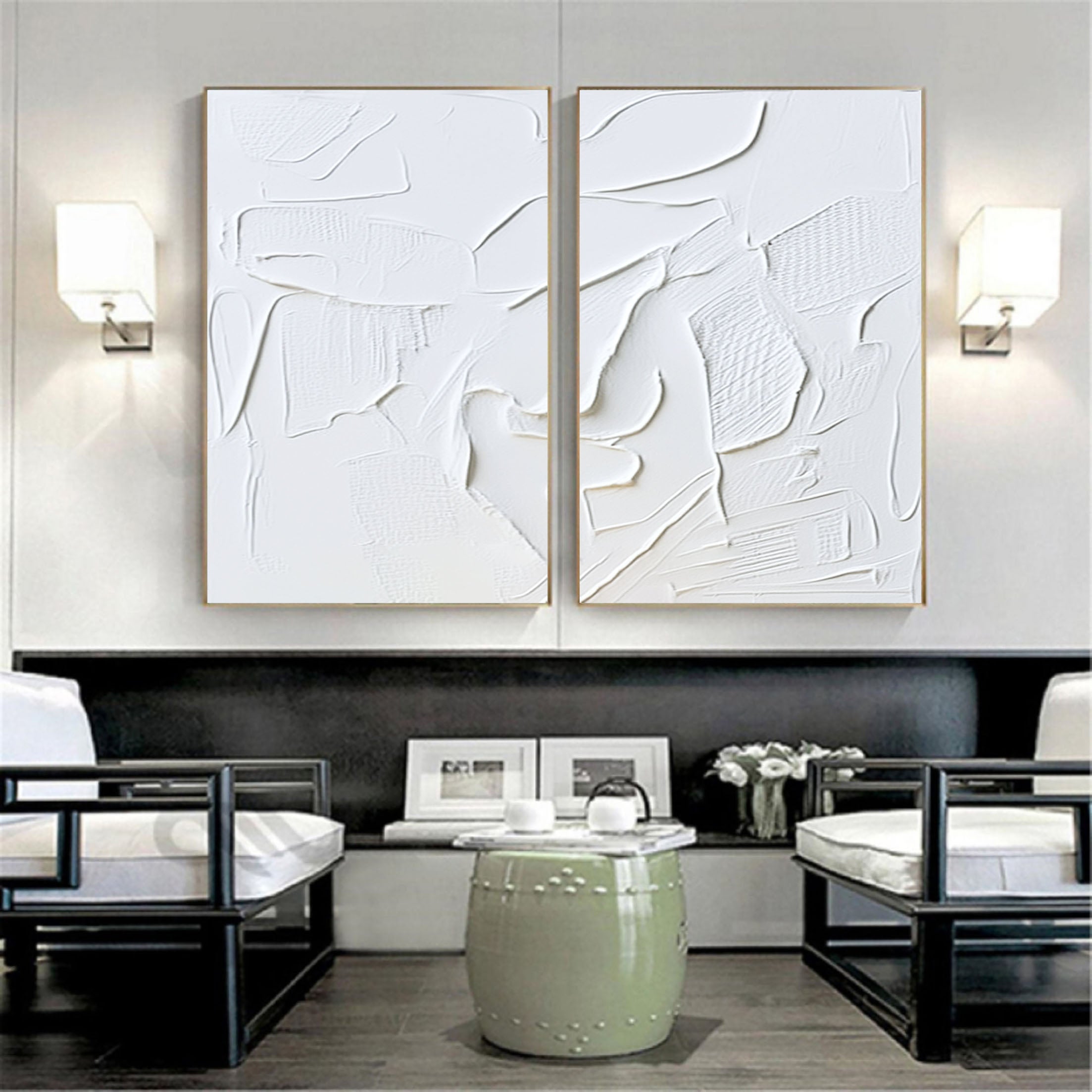 White Minimalist Painting Set Of 2 #WMS 030