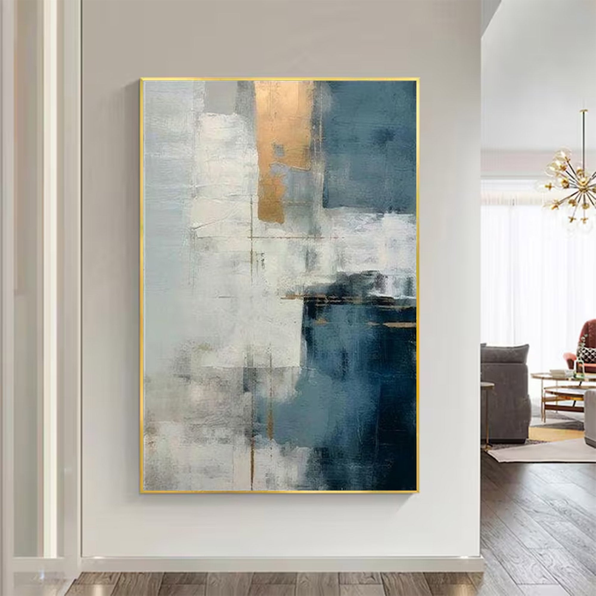 Large Abstract Blue Gold Art | MuroArt #WGA 003