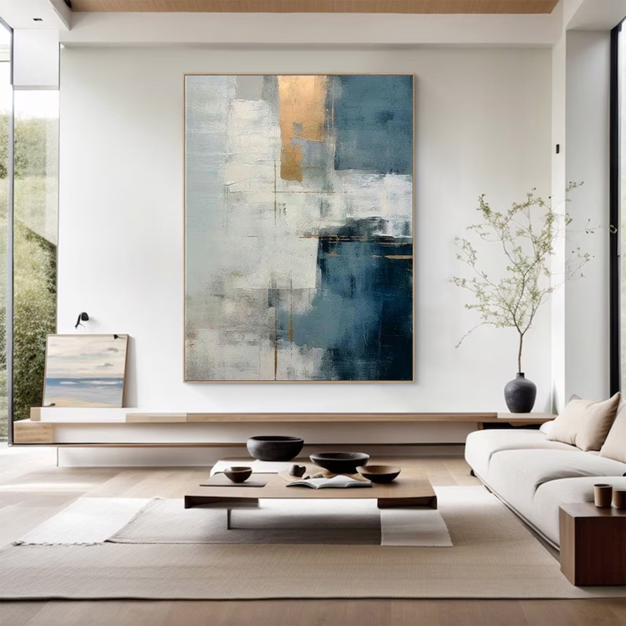 Large Abstract Blue Gold Art | MuroArt #WGA 003