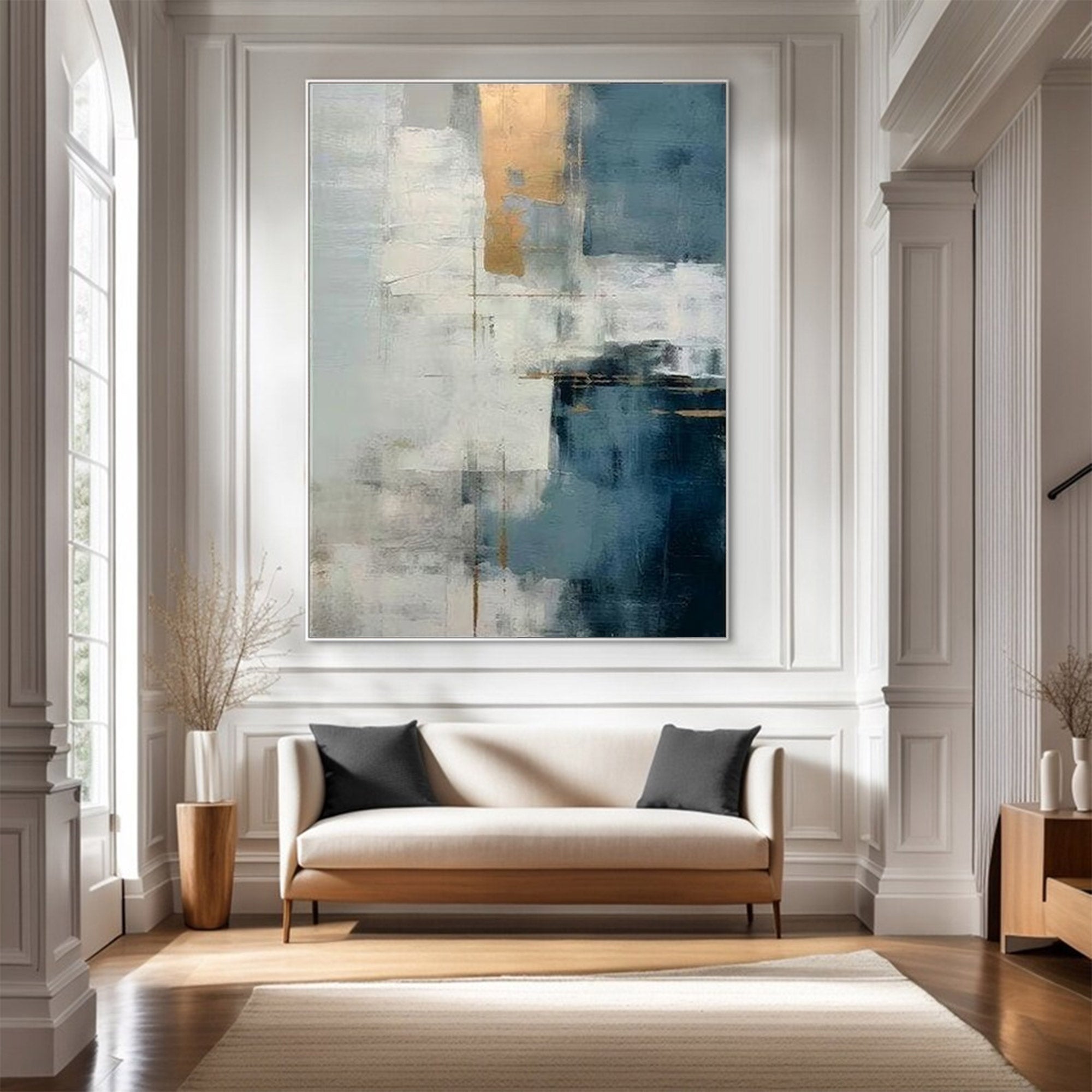 Large Abstract Blue Gold Art | MuroArt #WGA 003