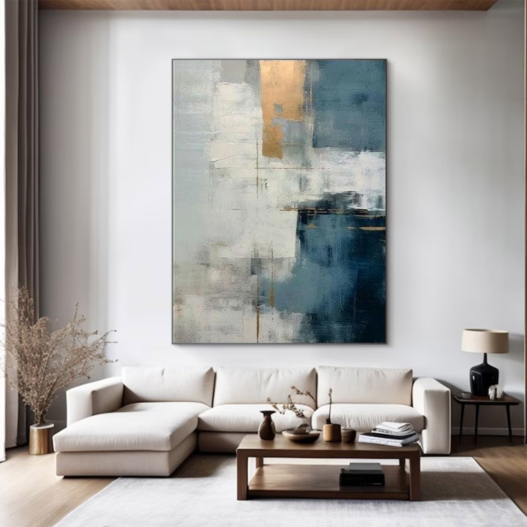 Large Abstract Blue Gold Art | MuroArt #WGA 003