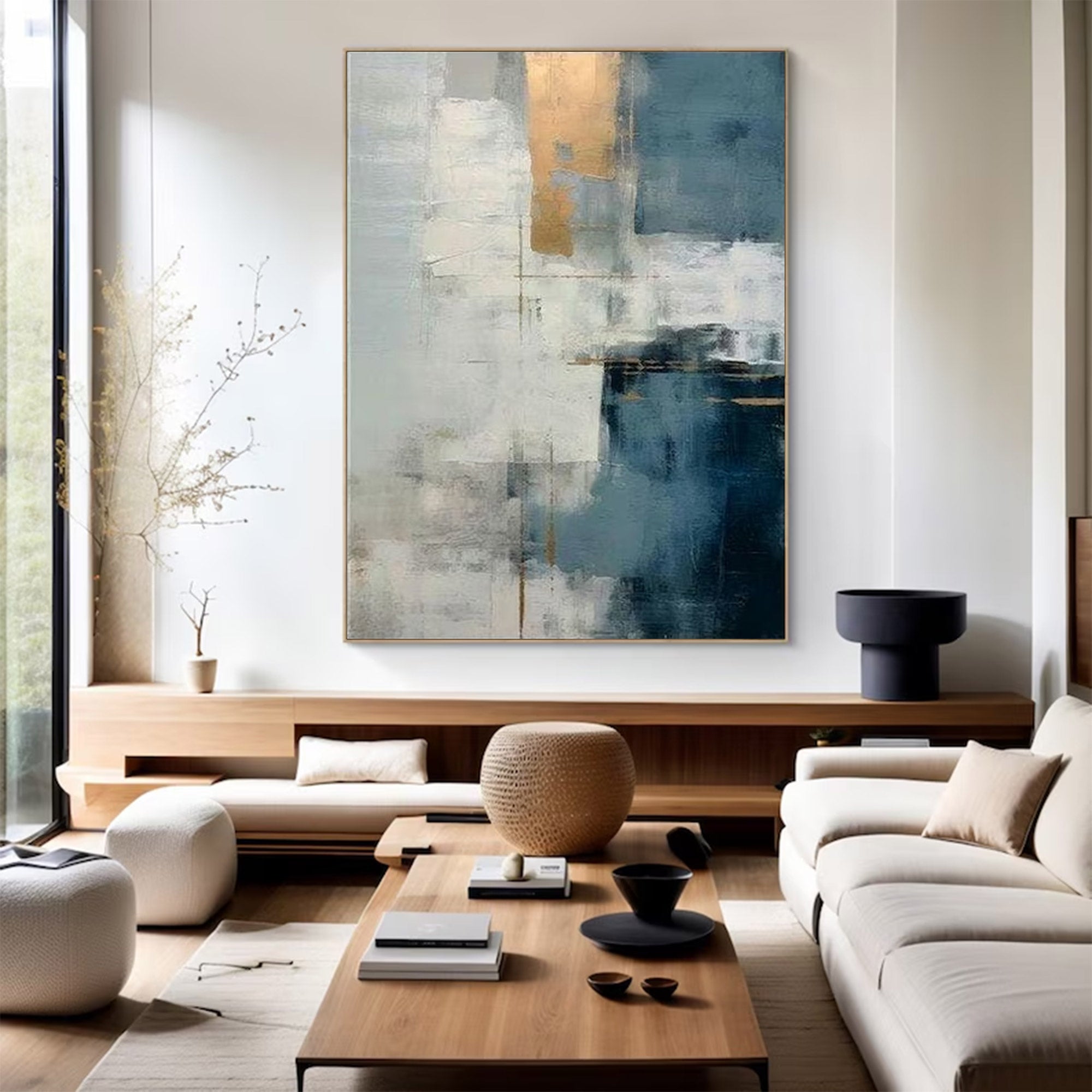 Large Abstract Blue Gold Art | MuroArt #WGA 003