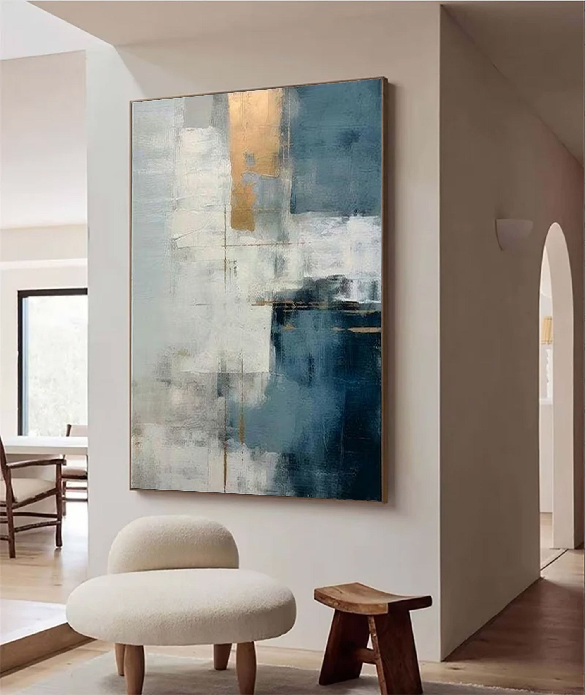 Large Abstract Blue Gold Art | MuroArt #WGA 003