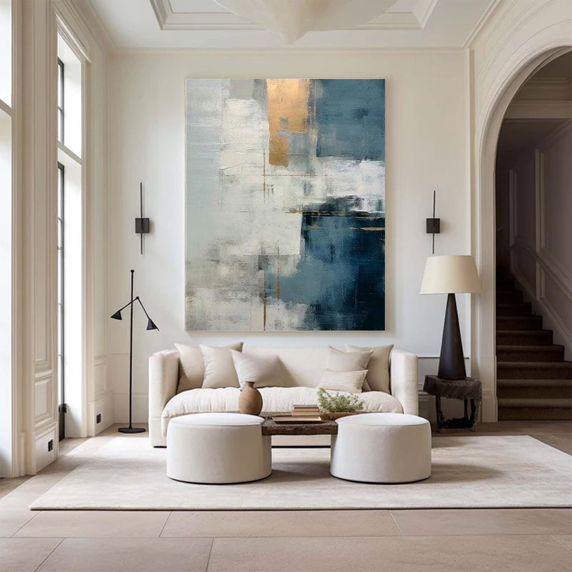 Large Abstract Blue Gold Art | MuroArt #WGA 003