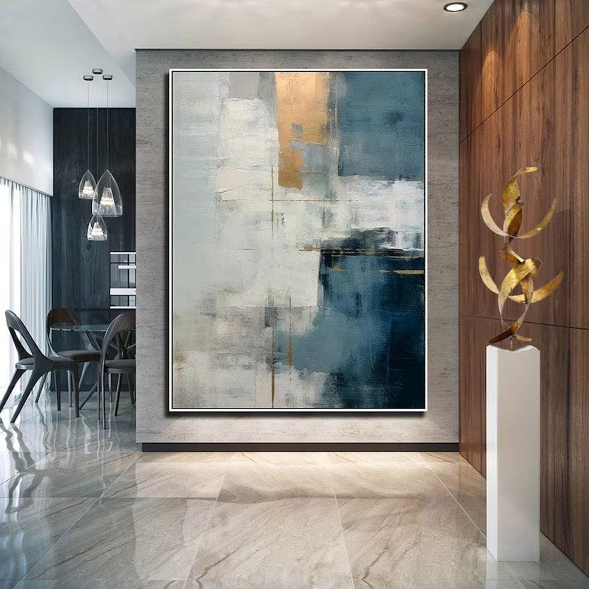 Large Abstract Blue Gold Art | MuroArt #WGA 003