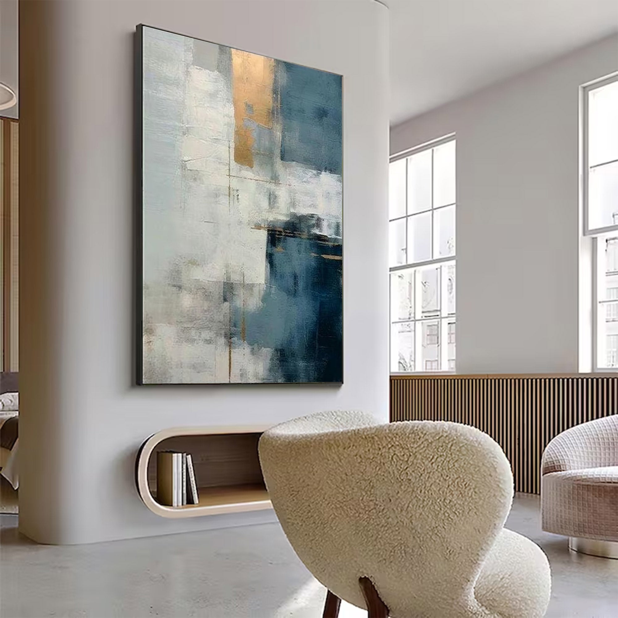 Large Abstract Blue Gold Art | MuroArt #WGA 003