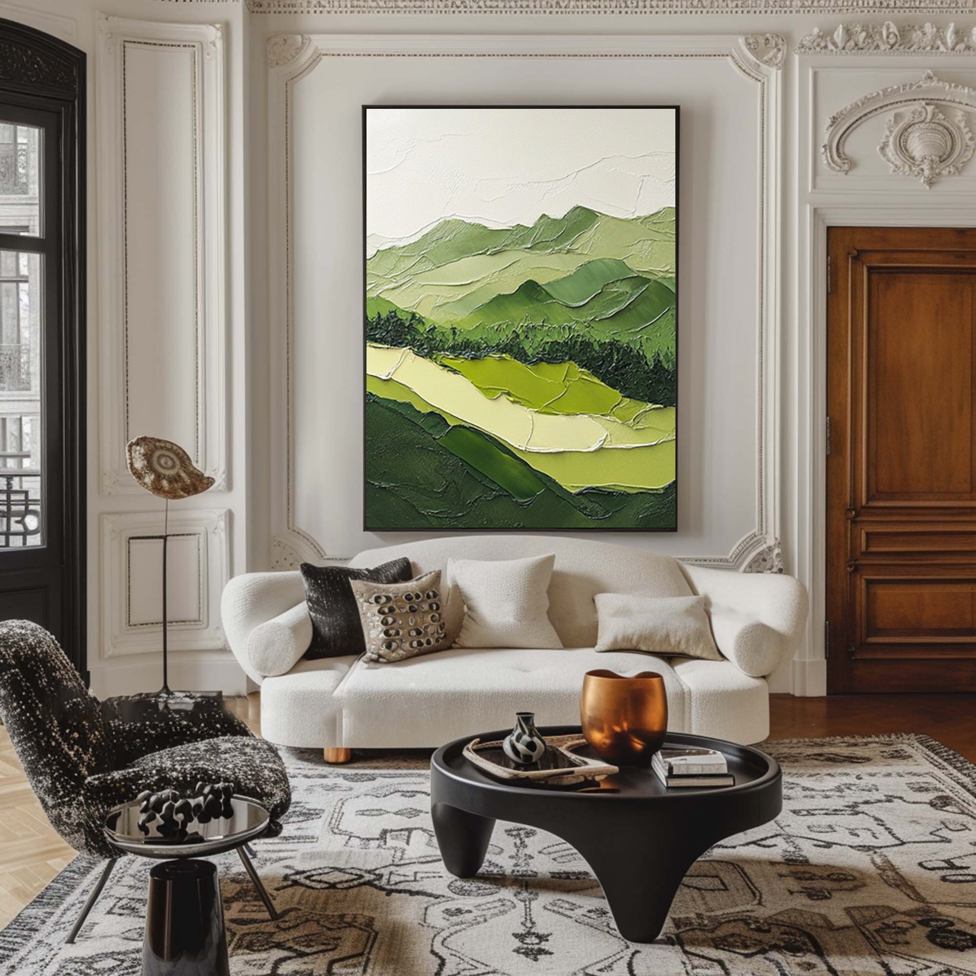 Nature Meets Modern Design Green Mountain Oil Painting for Stylish Interiors #BGM 054