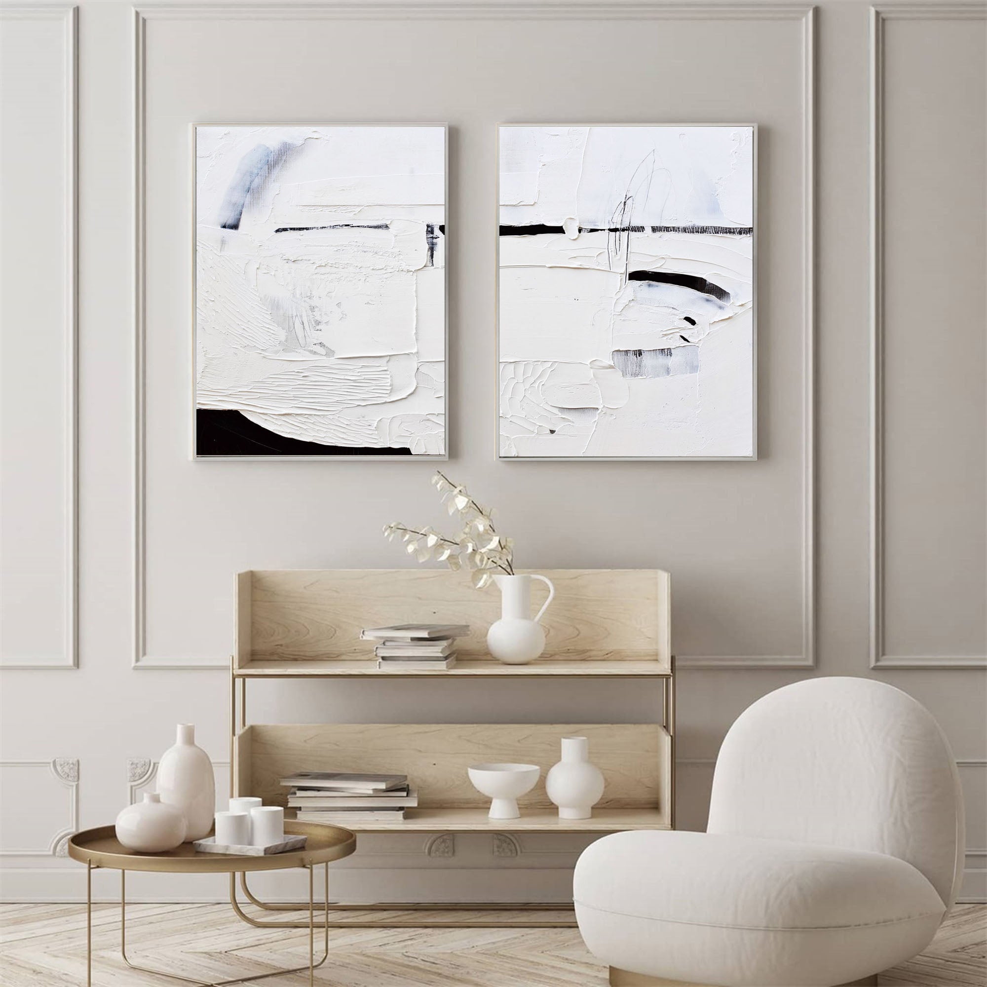 White Minimalist Painting Set Of 2 #WMS 012